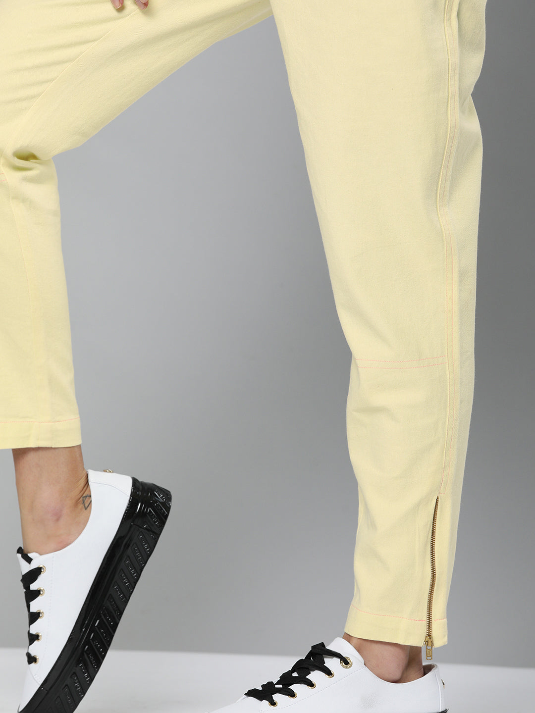 Women Yellow Side Zipper Joggers