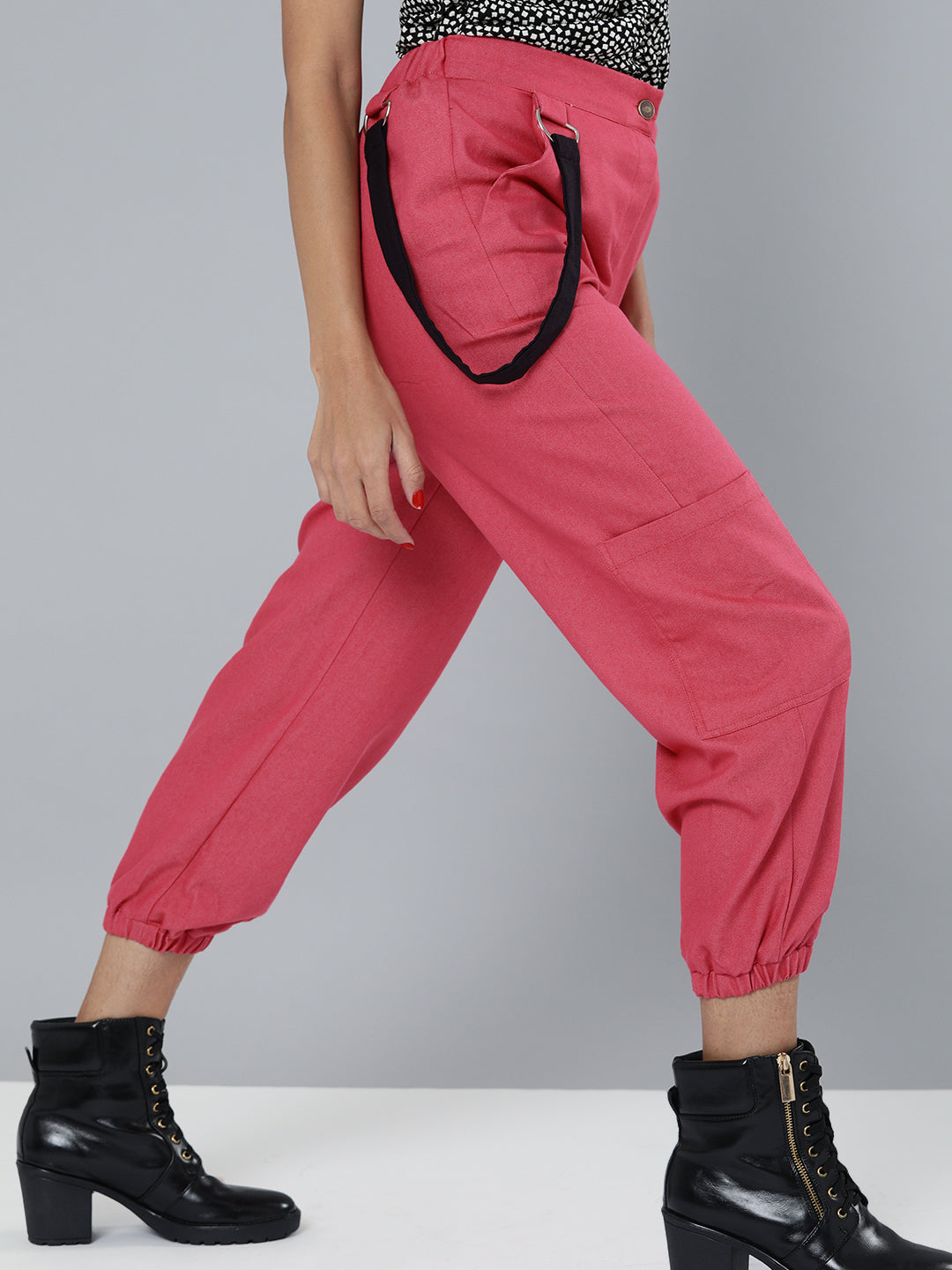 Fuchsia Hip-Hop Streetwear Cargo Pants