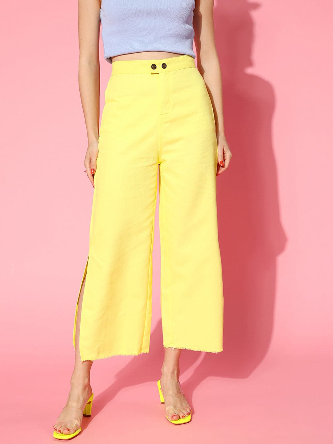 Yellow Side Slit Pants