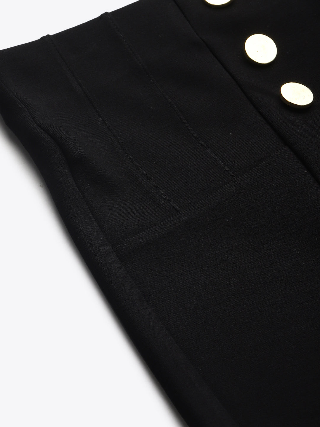 Women Black Front Button High Waist Jeggings