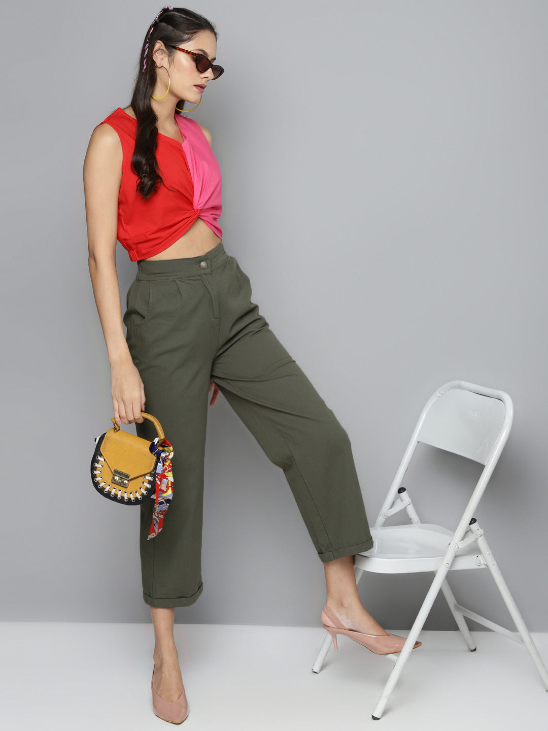 Women Olive Twill Straight Pants