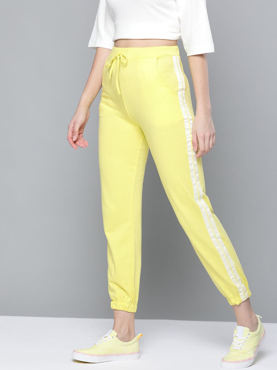 Women Yellow Double Side Tape Joggers