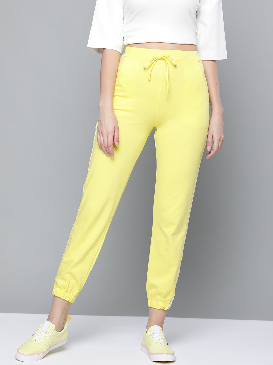 Women Yellow Double Side Tape Joggers