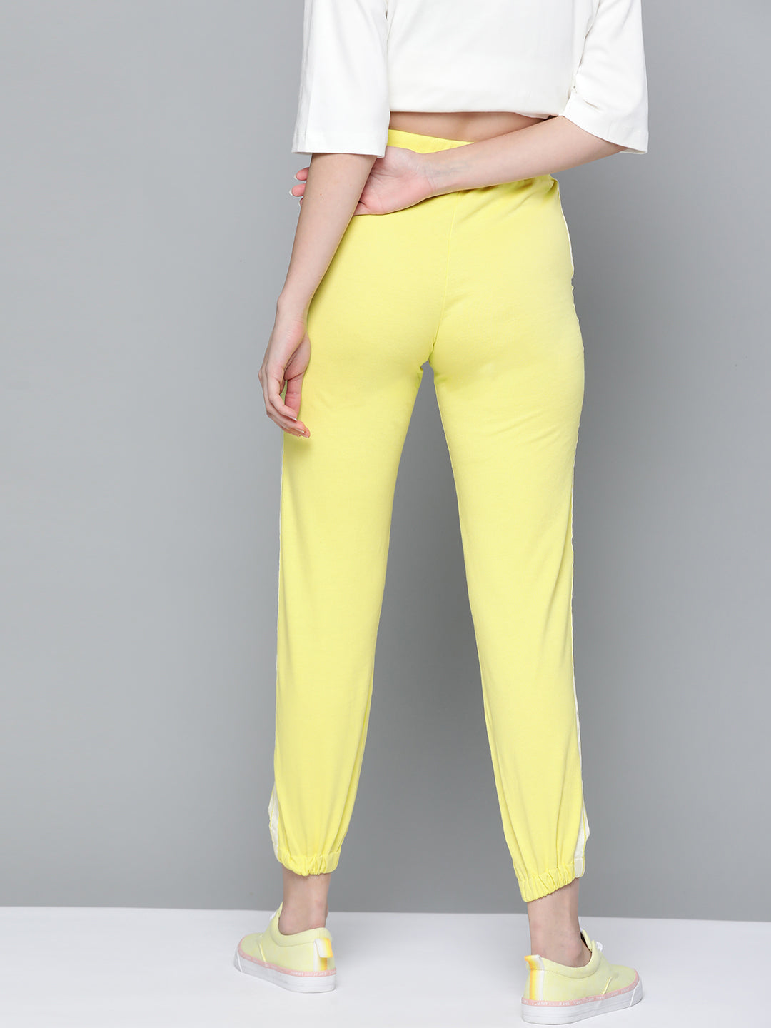 Women Yellow Double Side Tape Joggers