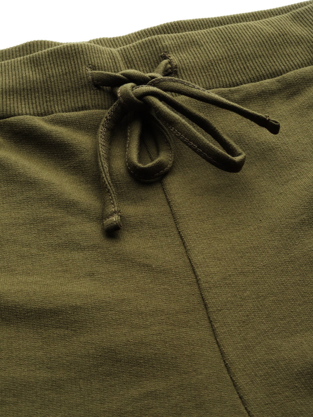 Women Olive Terry Drawstring Wide Leg Pants