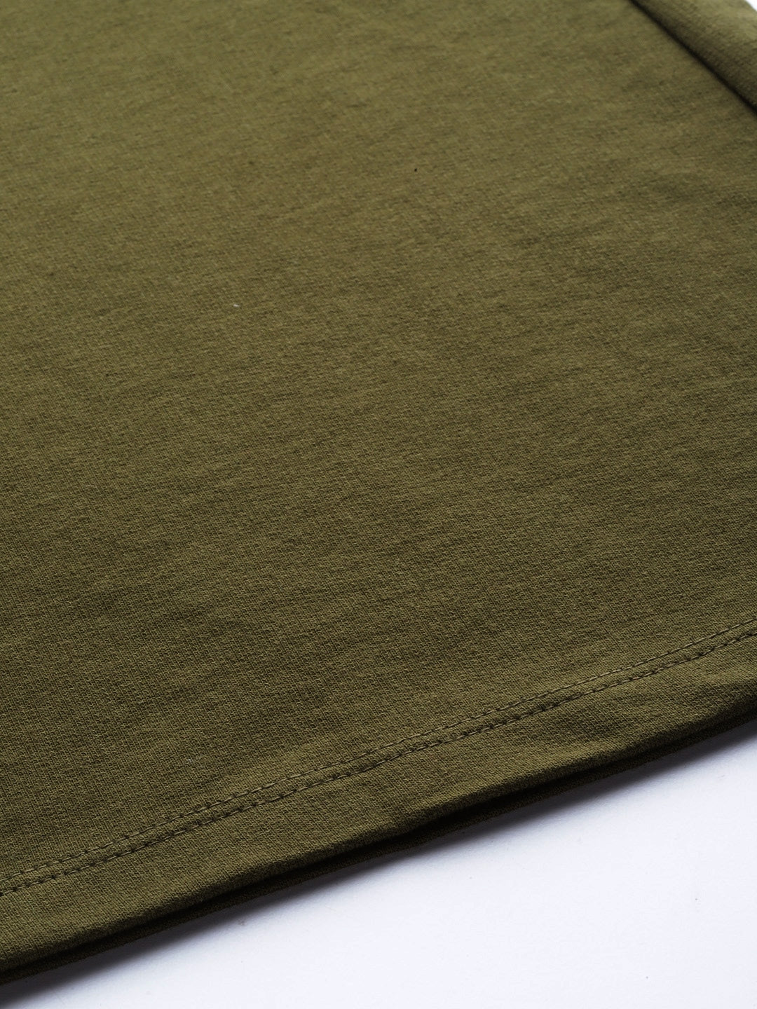 Women Olive Terry Drawstring Wide Leg Pants