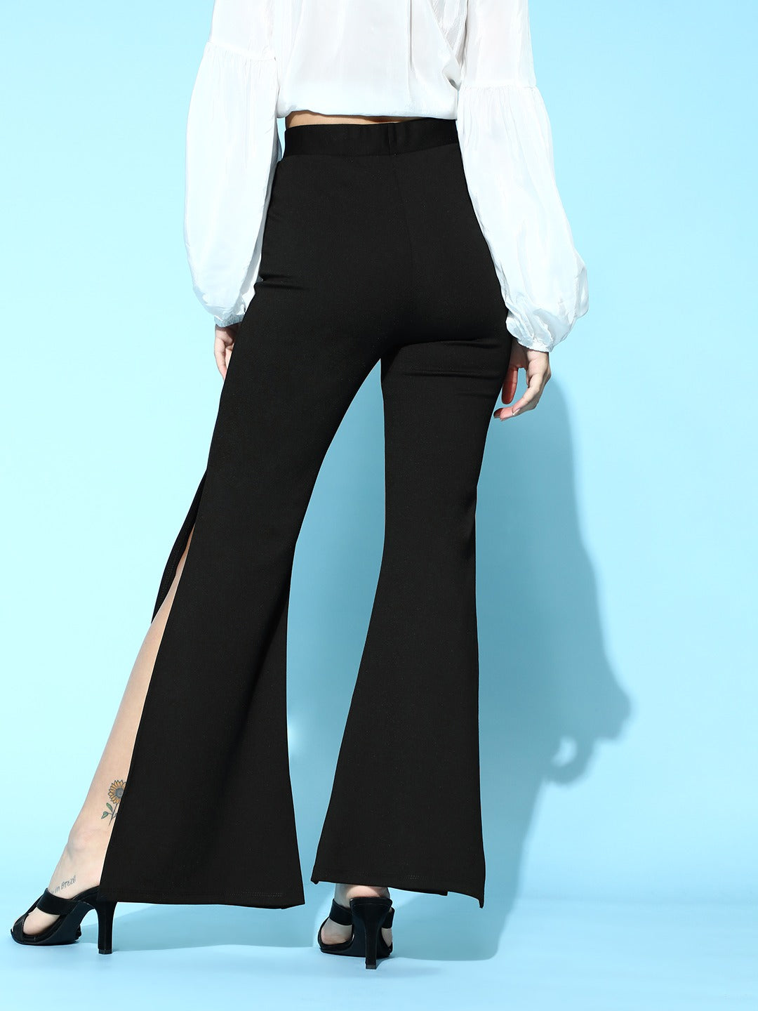 Women Black Side Slit Peekaboo Bell