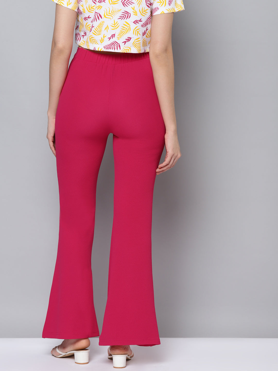 Women Fuchsia Twisted Waist Bell Bottom Pants