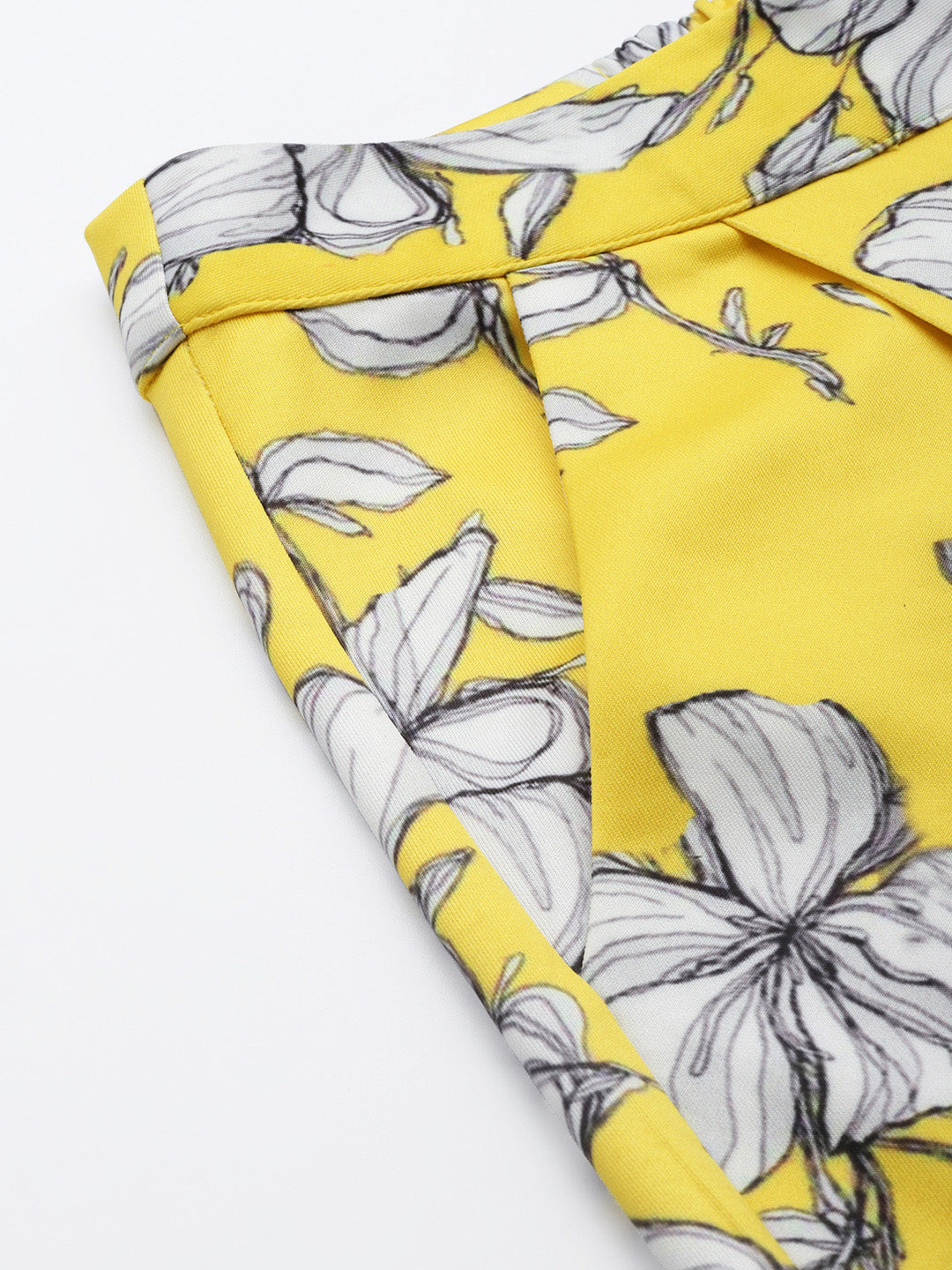 Women Yellow Floral Scuba Straight Pants