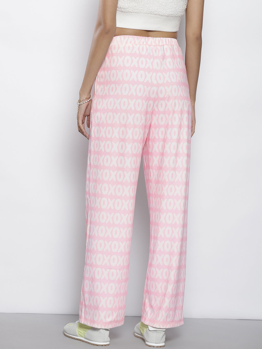 Women Pink Xoxo Print Straight Pants