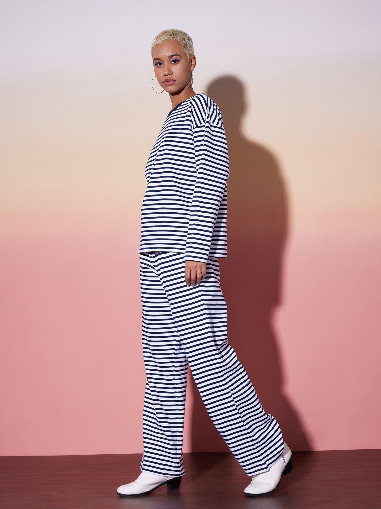 Navy & White Stripe Top With Lounge Pants-SASSAFRAS alt-laze