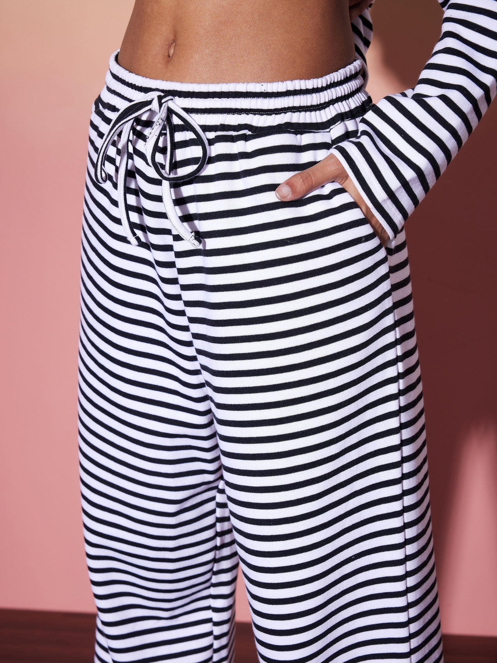 Black & White Stripe Top With Lounge Pants-SASSAFRAS alt-laze