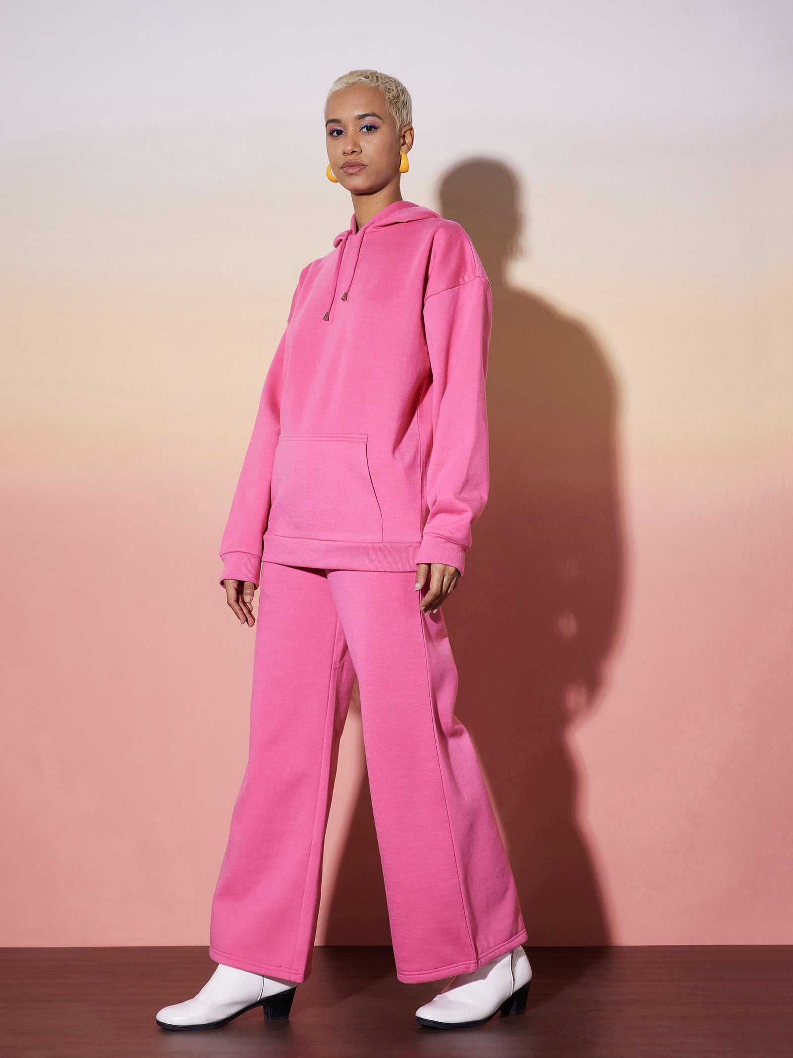 Pink Oversize Hooded Sweatshirt Wide Leg Pants-SASSAFRAS alt-laze