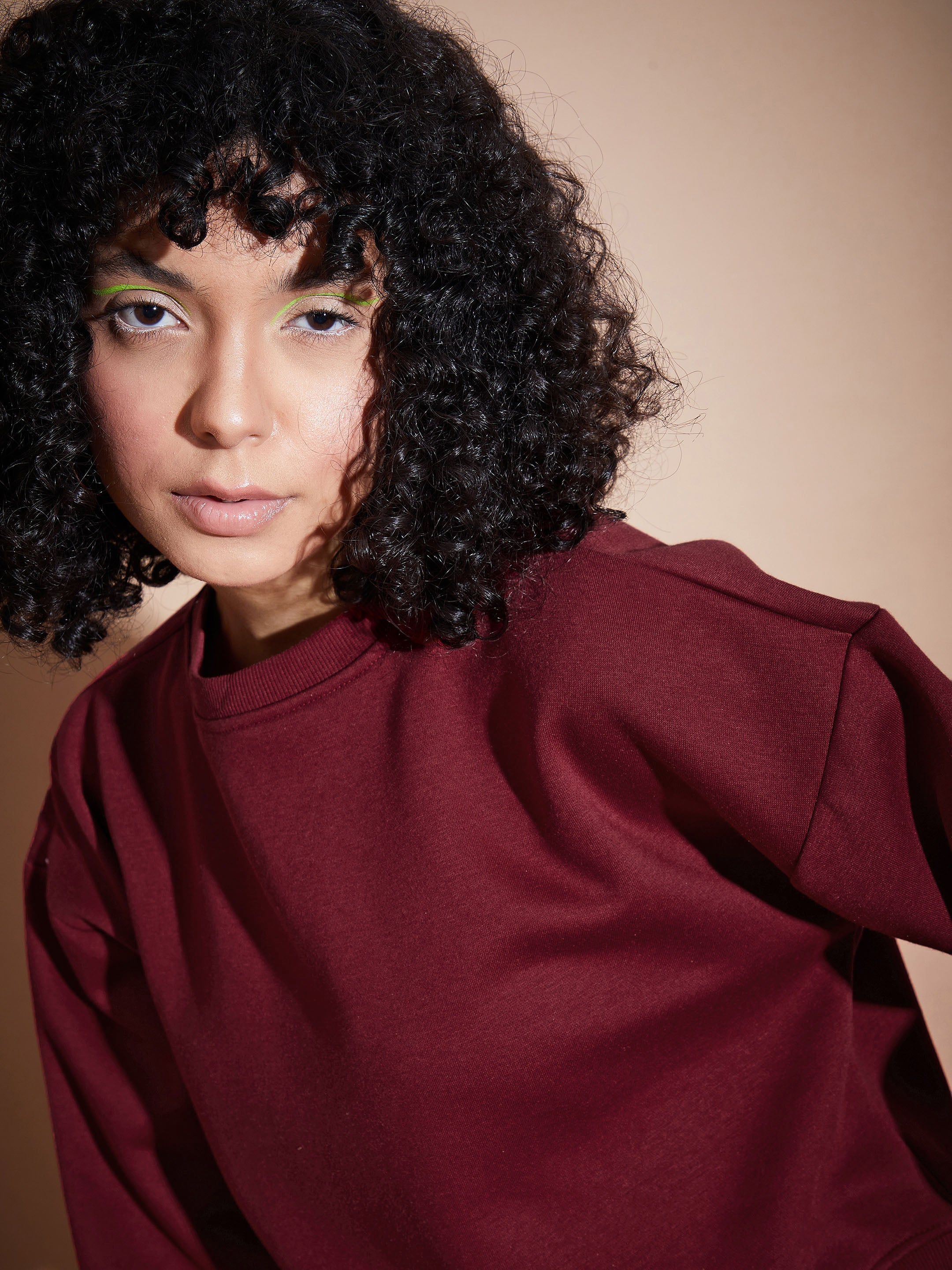 Women Maroon Fleece Oversized Sweatshirt With Joggers