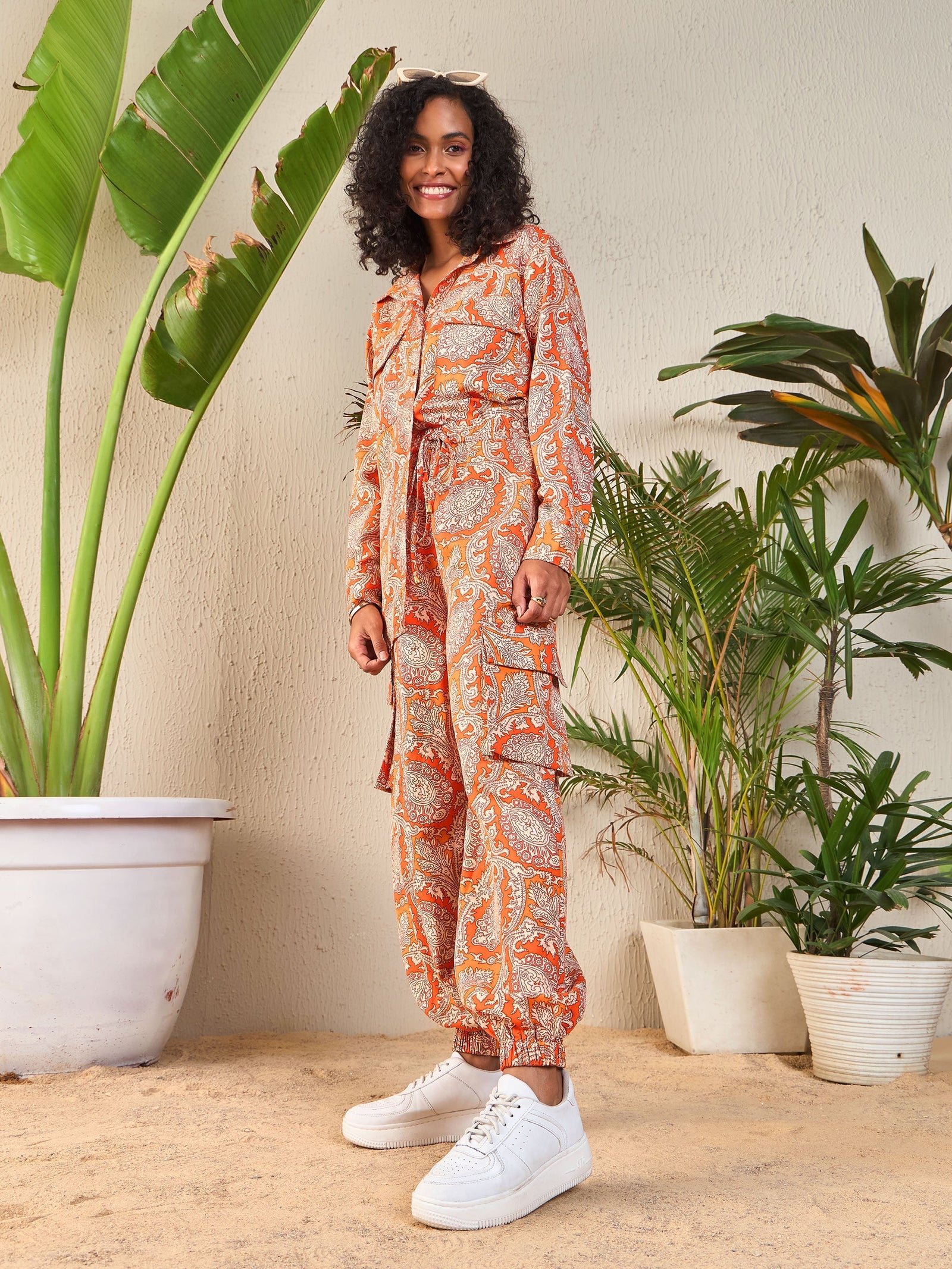 Orange Paisley Shirt With Jogger Pants-SASSAFRAS