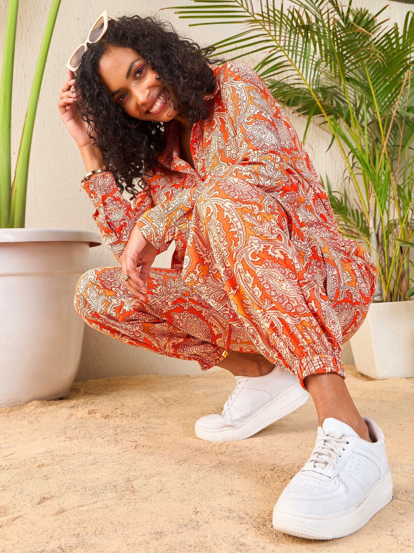 Orange Paisley Shirt With Jogger Pants-SASSAFRAS