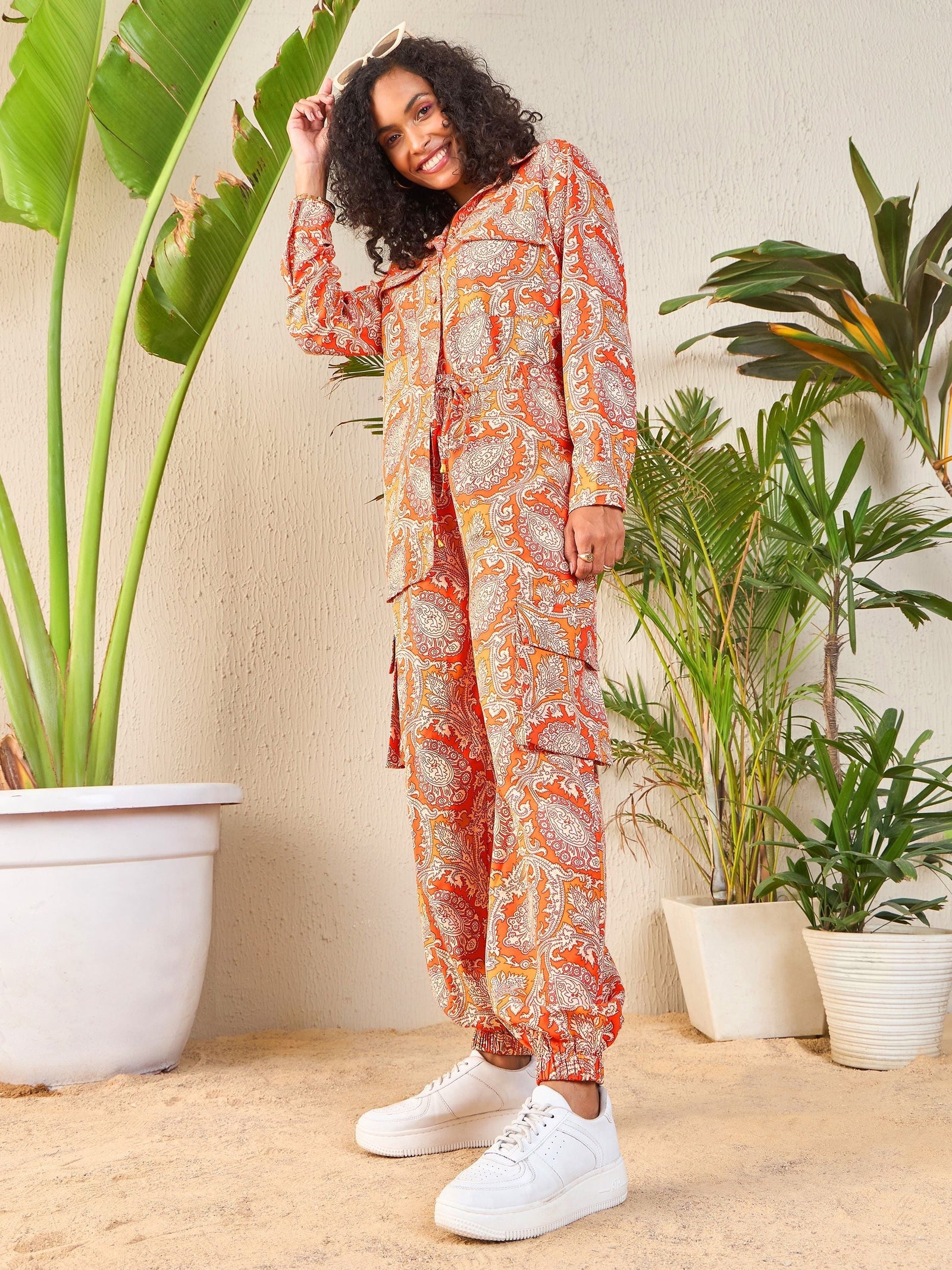 Orange Paisley Shirt With Jogger Pants-SASSAFRAS