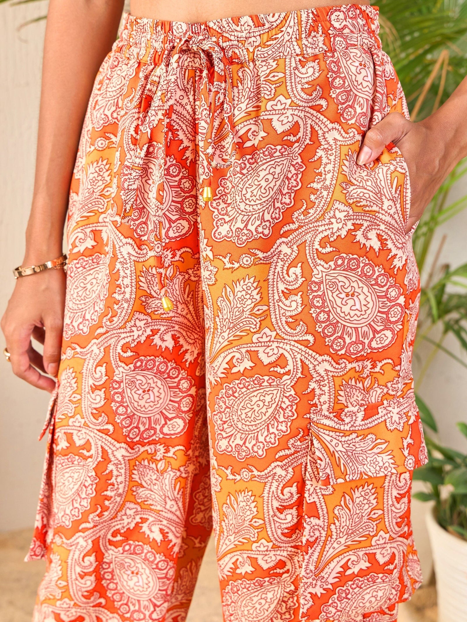 Orange Paisley Shirt With Jogger Pants-SASSAFRAS