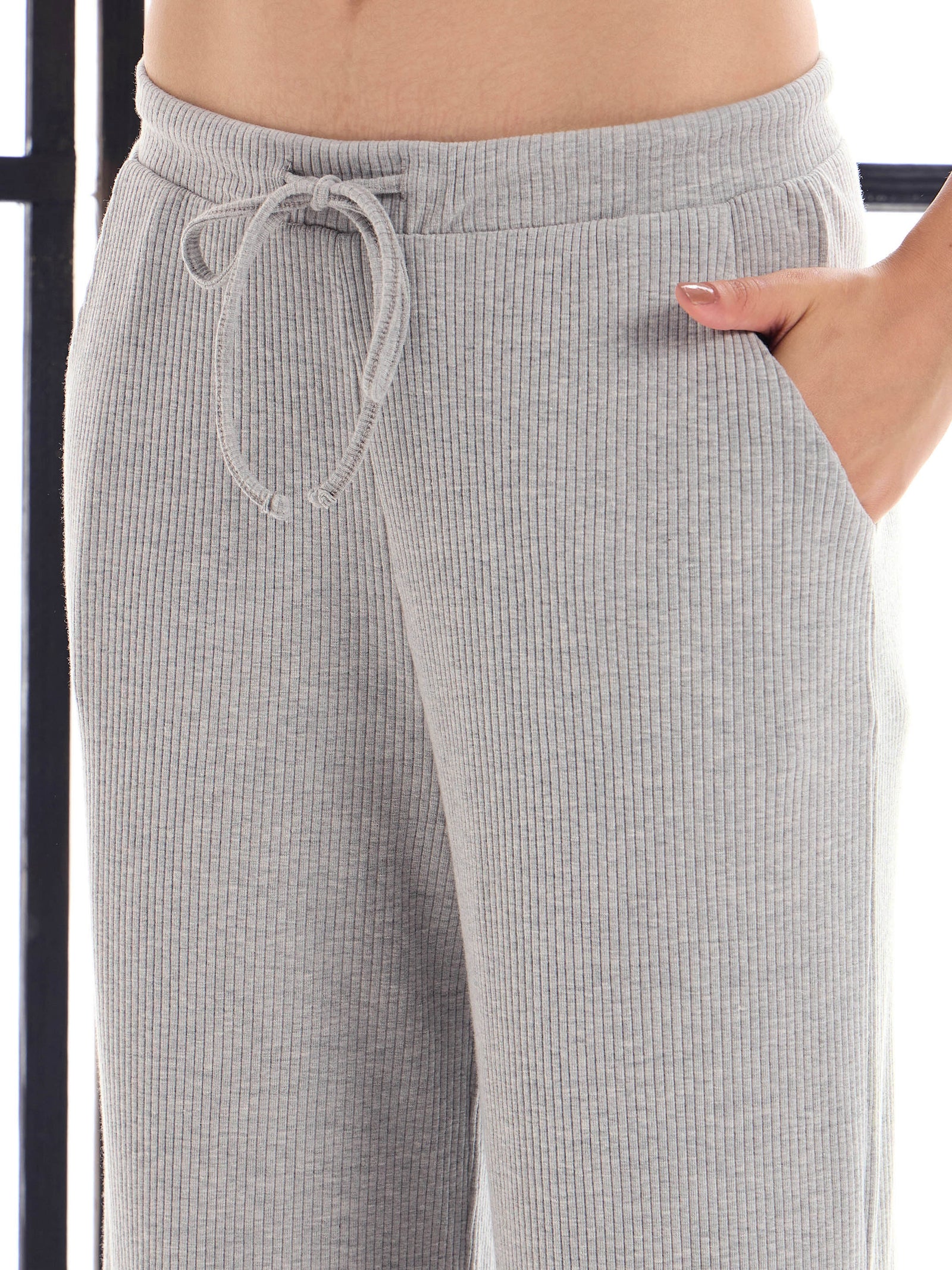 Women Grey Melange Button Shrug With Lounge Pants