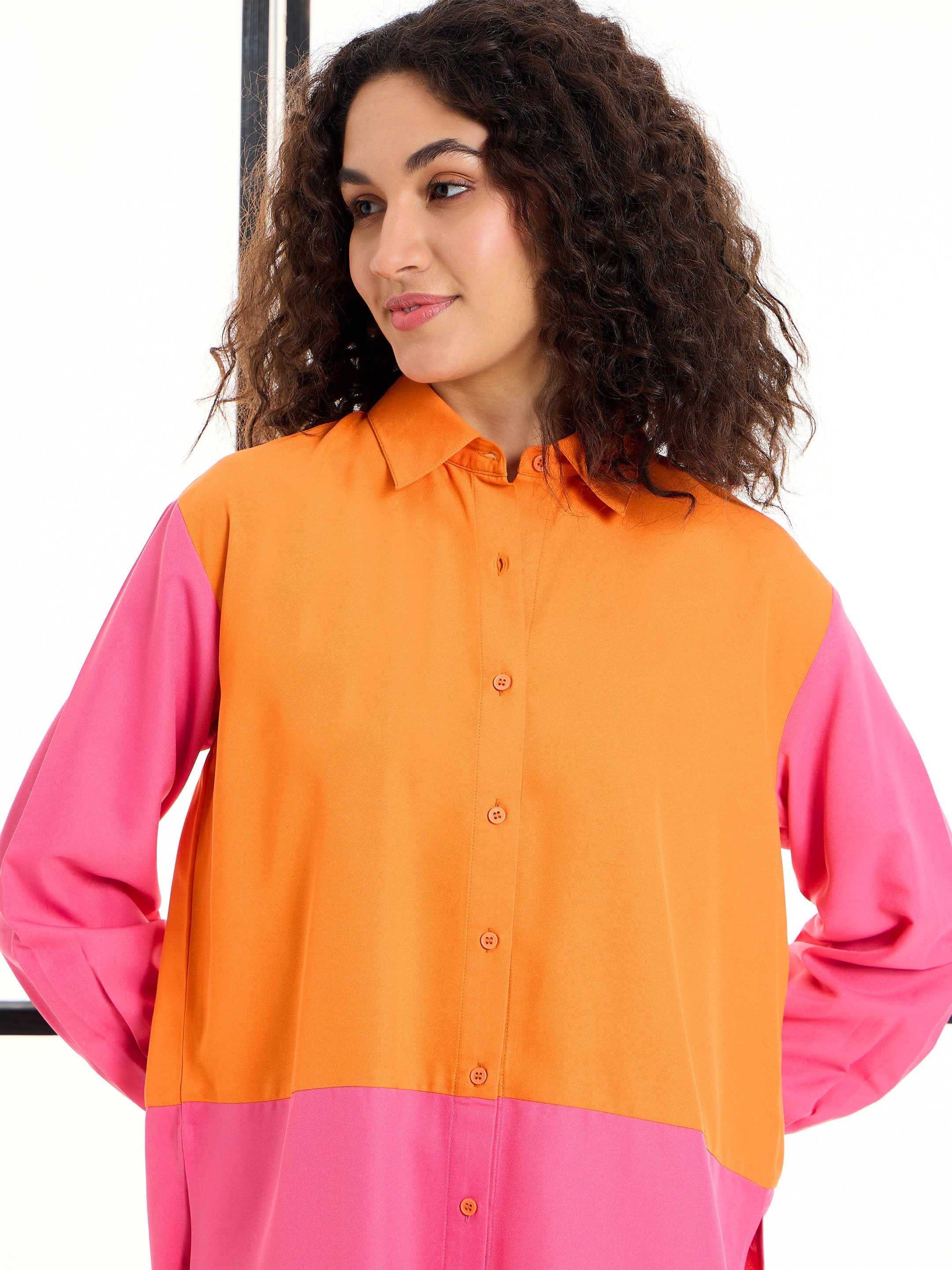 Women Orange & Pink ColorBlock Shirt With Pants