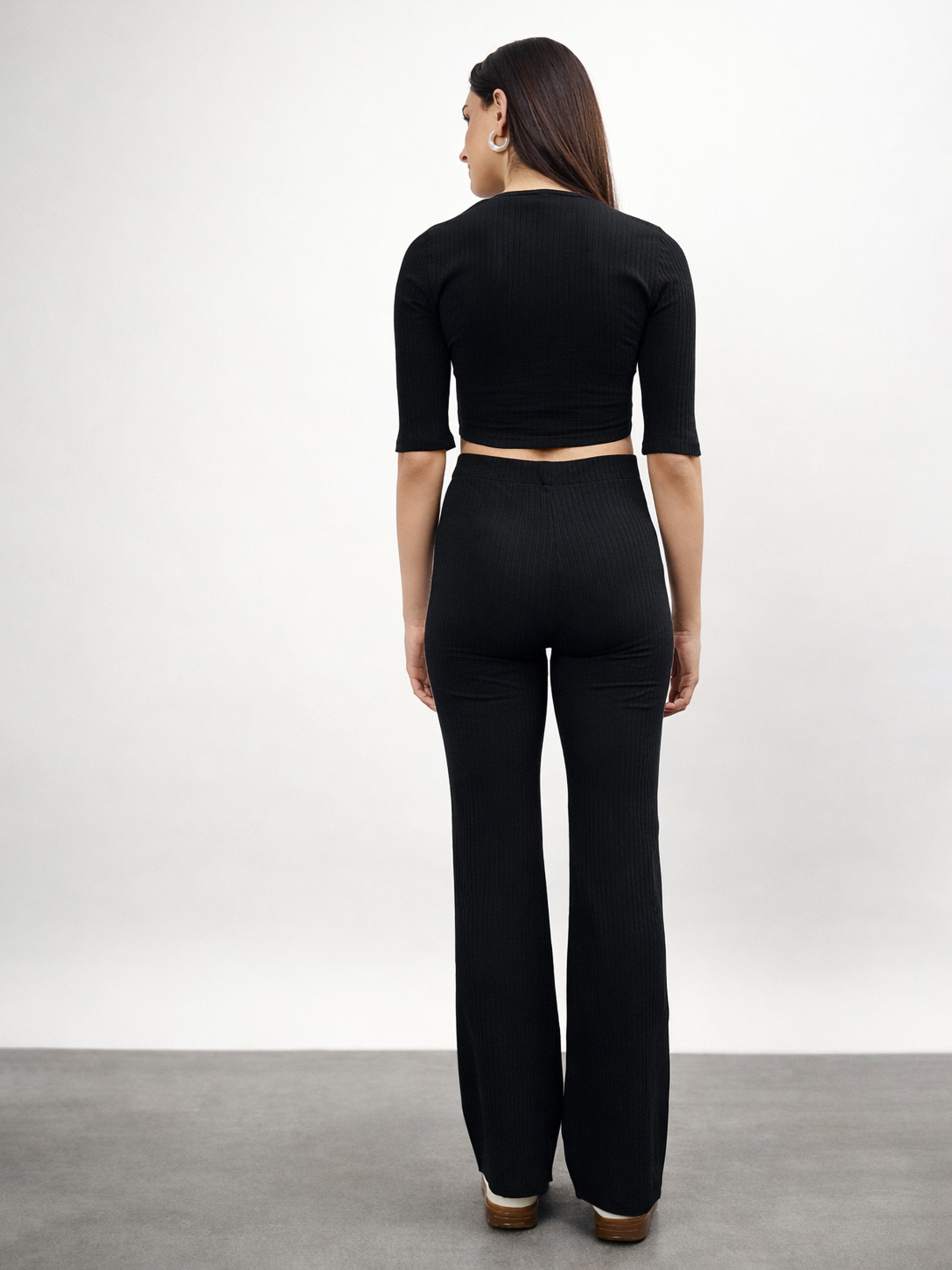Women Black V-Neck Crop Top With Elasticated Pants