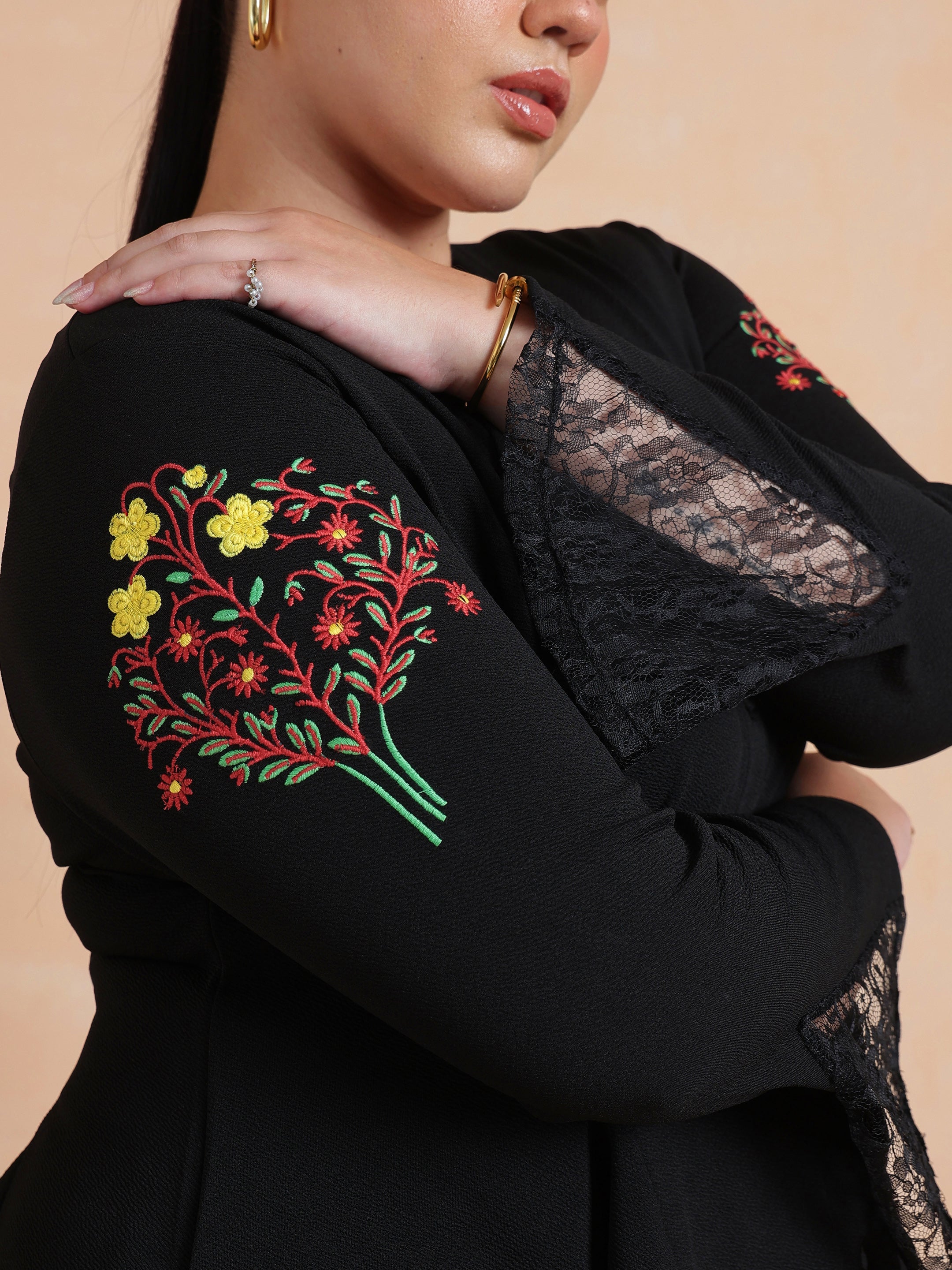 Women Black Front Button Top With Bell Bottom Pants