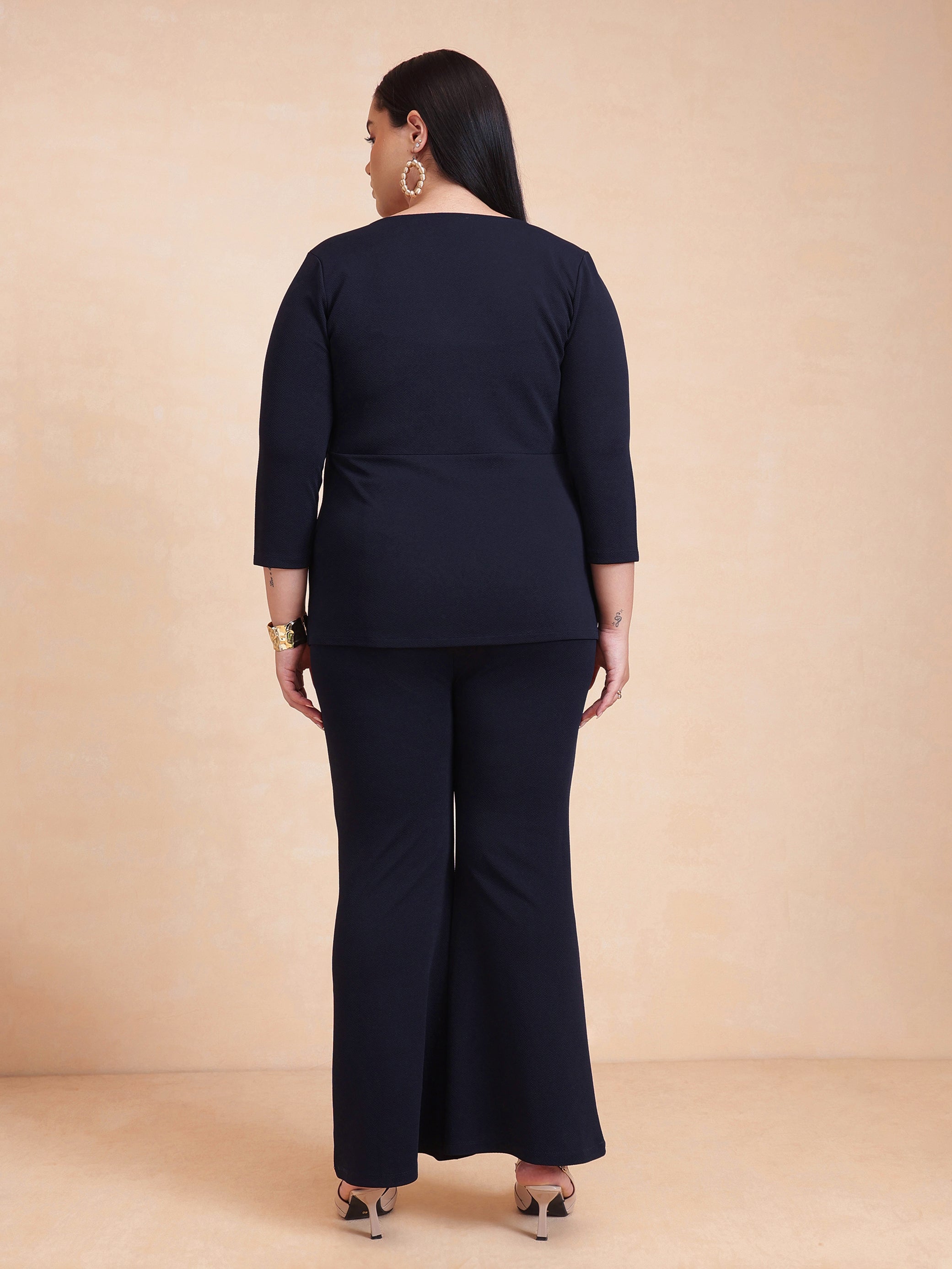 Women Navy Front Button Top With Pants