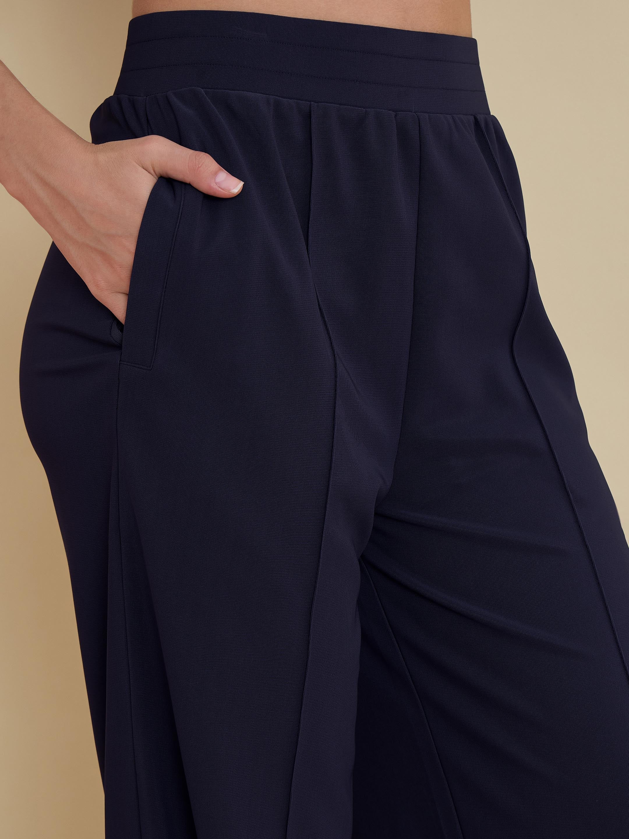 Women Navy Notch Collar Front Open Blazer With Pants
