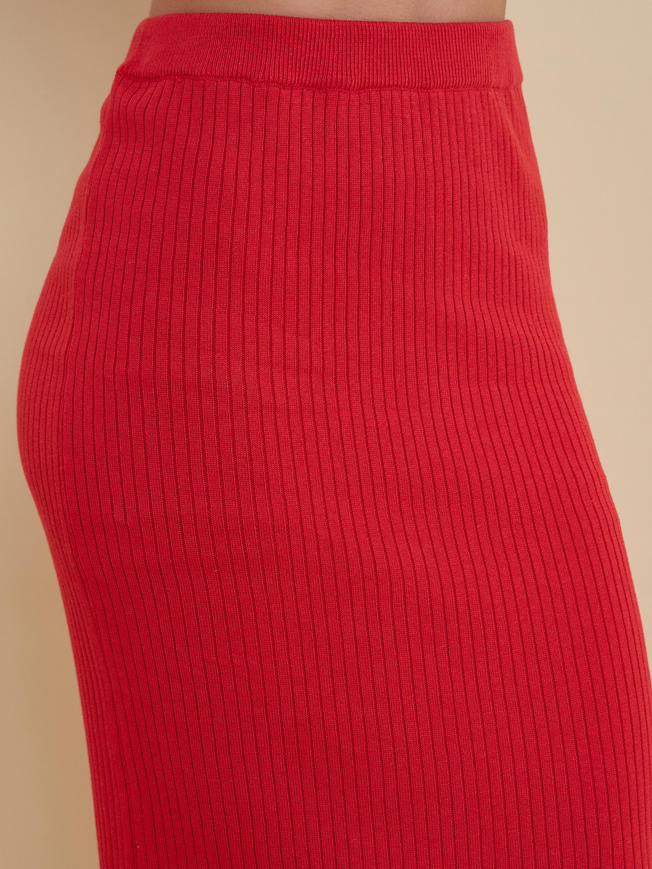 Women Red Knitted Front Button Top With Maxi Skirt