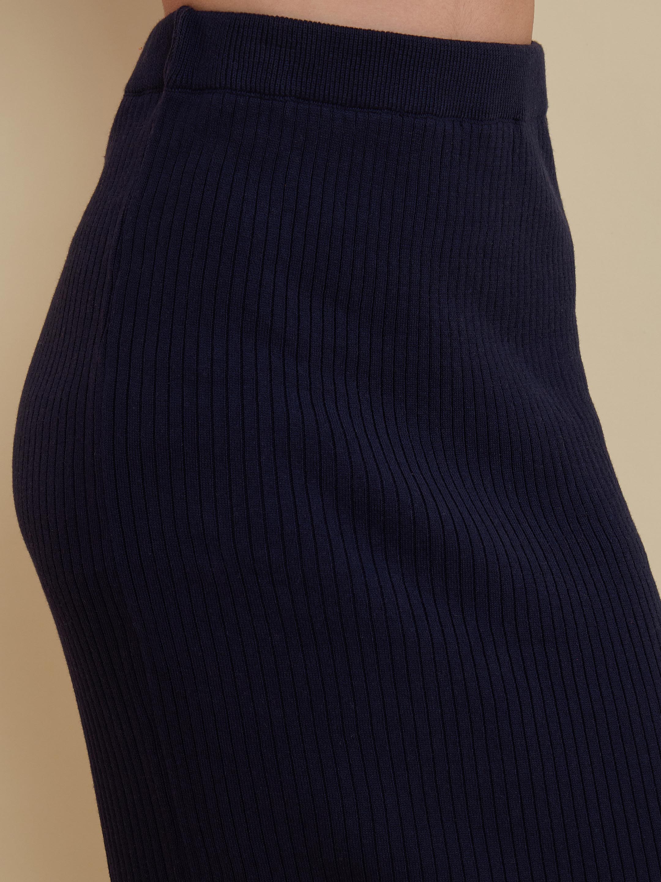 Women Navy Knitted Front Button Top With Maxi Skirt