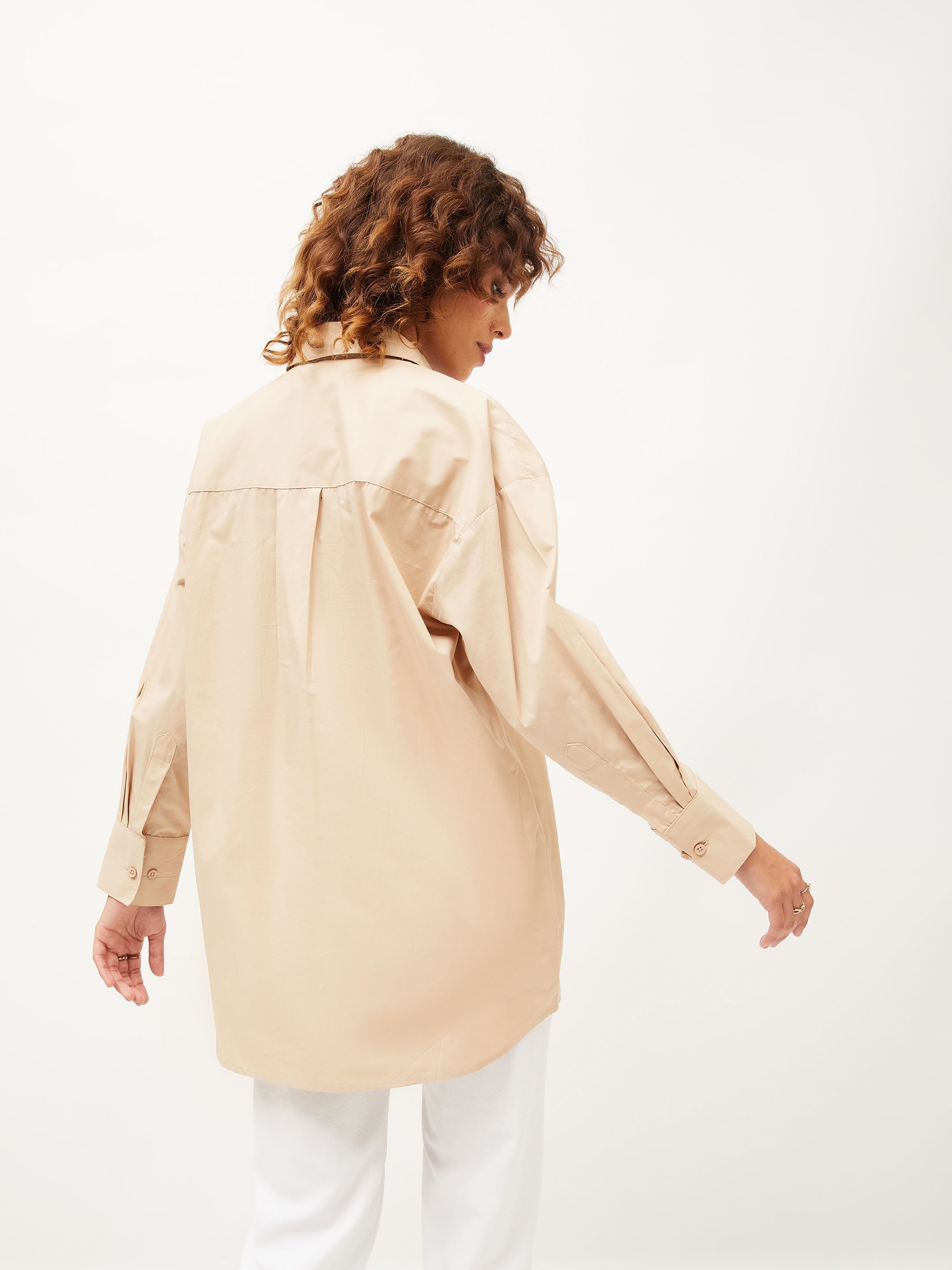 Women Beige Poplin Oversized Shirt
