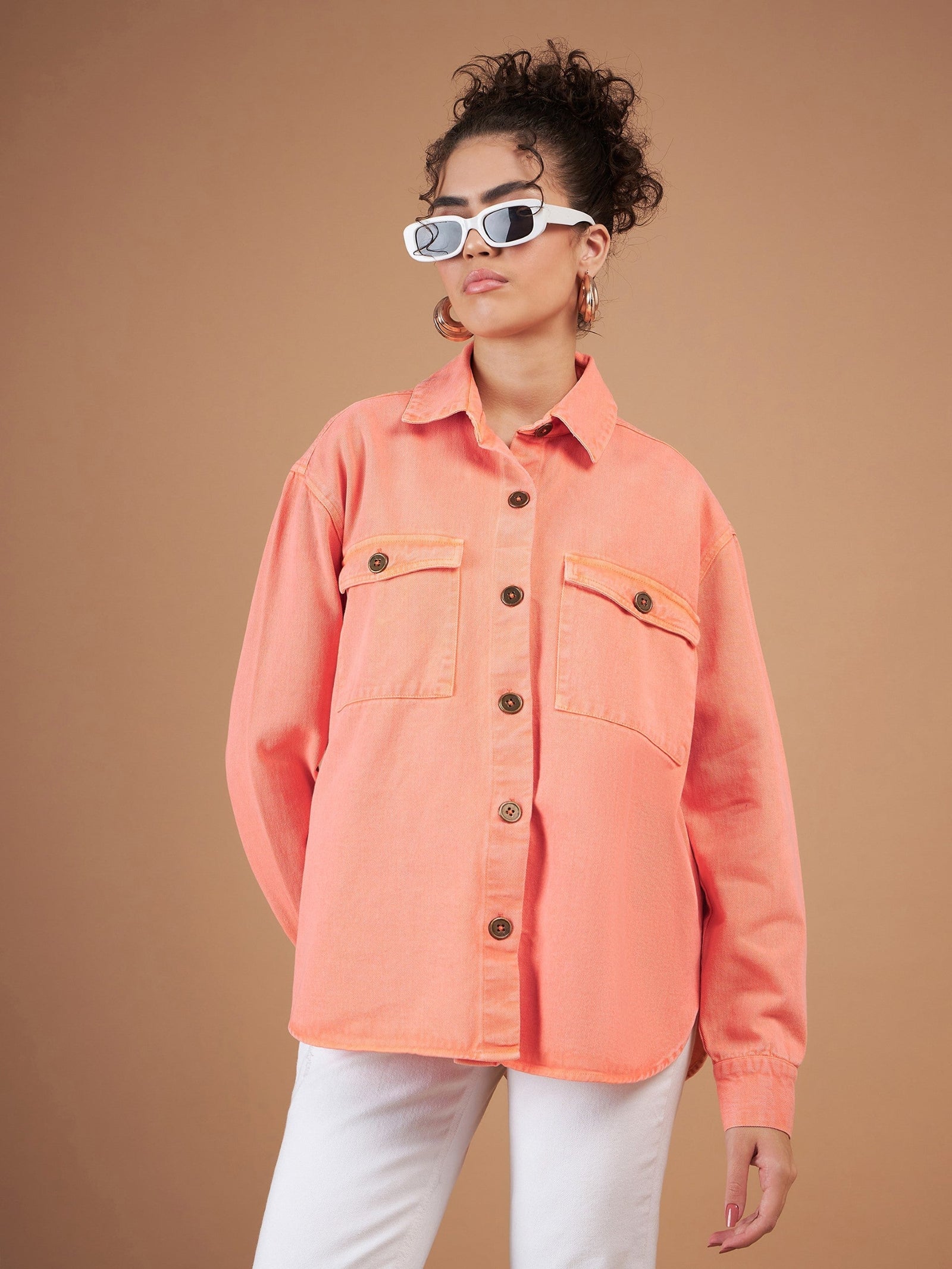 Orange Washed Denim Shacket-SASSAFRAS