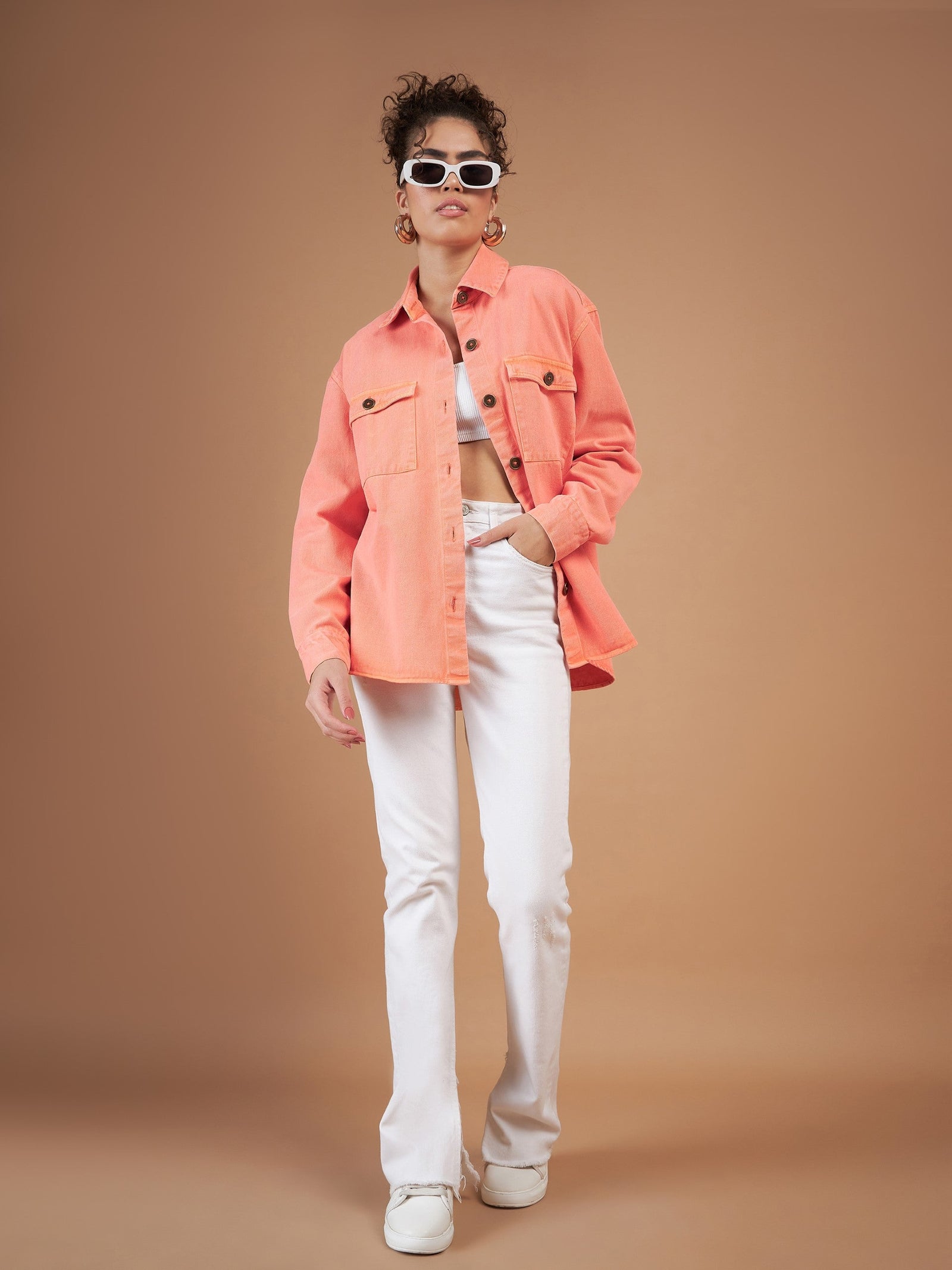 Orange Washed Denim Shacket-SASSAFRAS