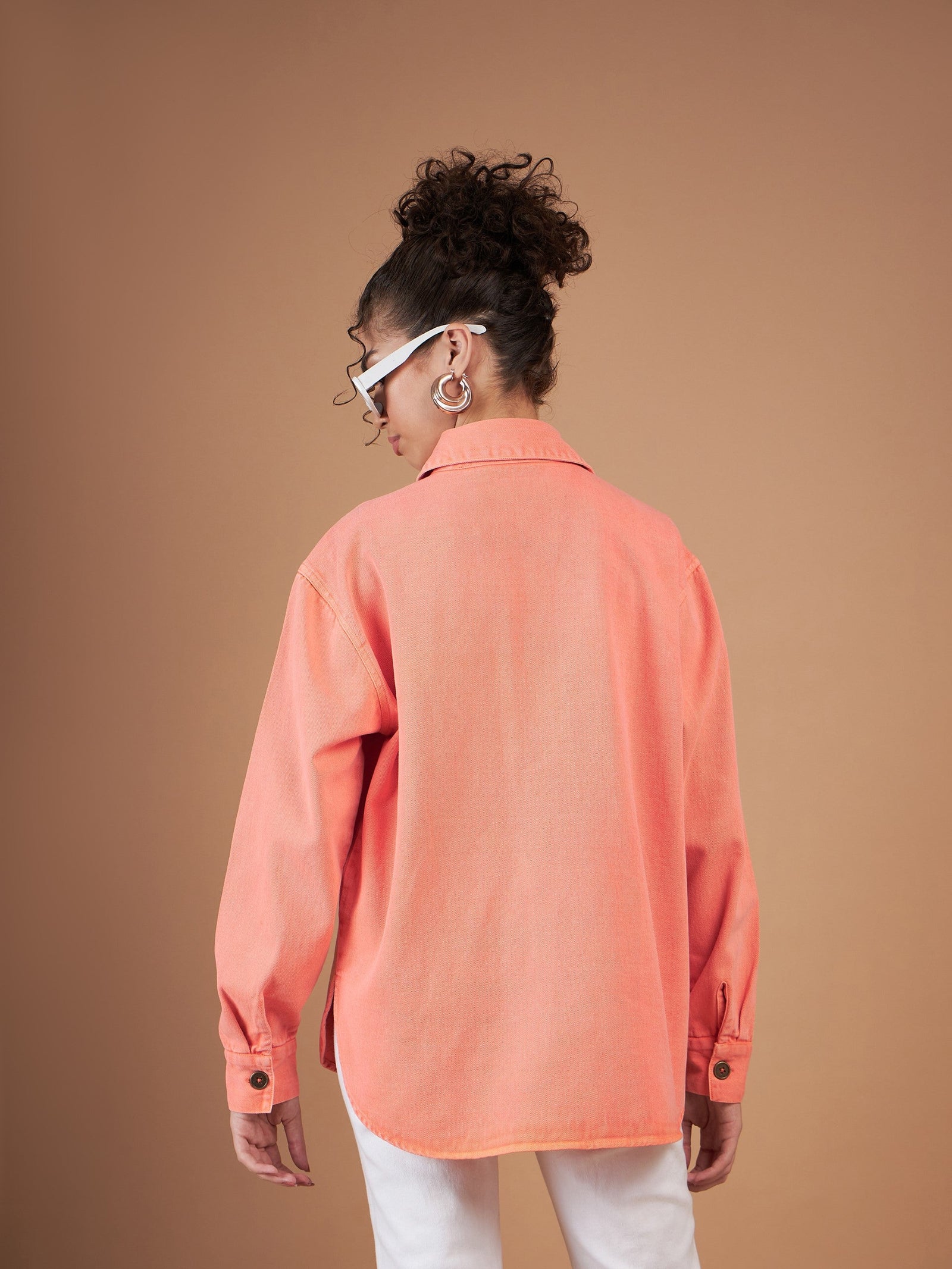 Orange Washed Denim Shacket-SASSAFRAS