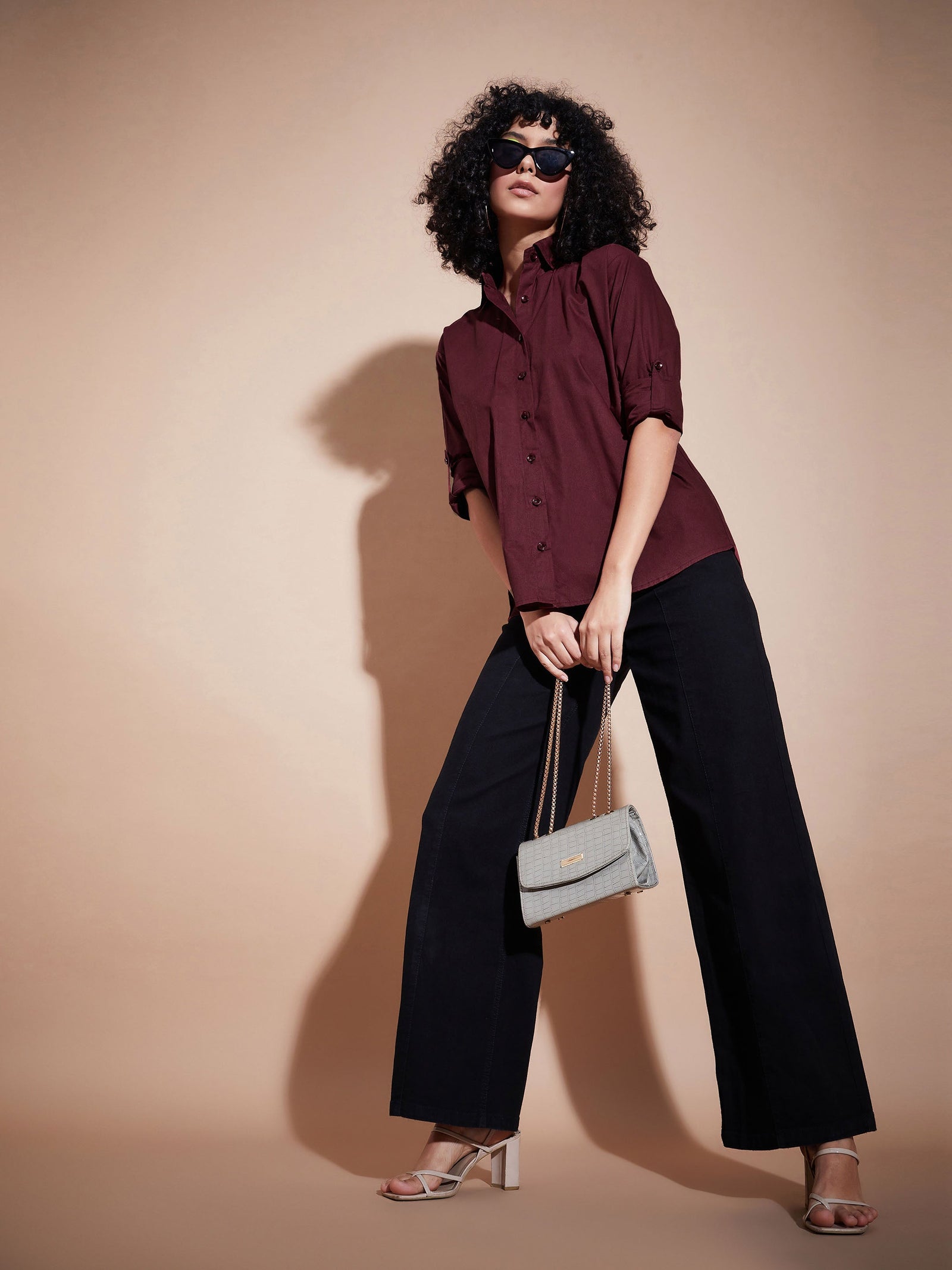 Maroon Poplin Oversized Shirt-SASSAFRAS BASICS