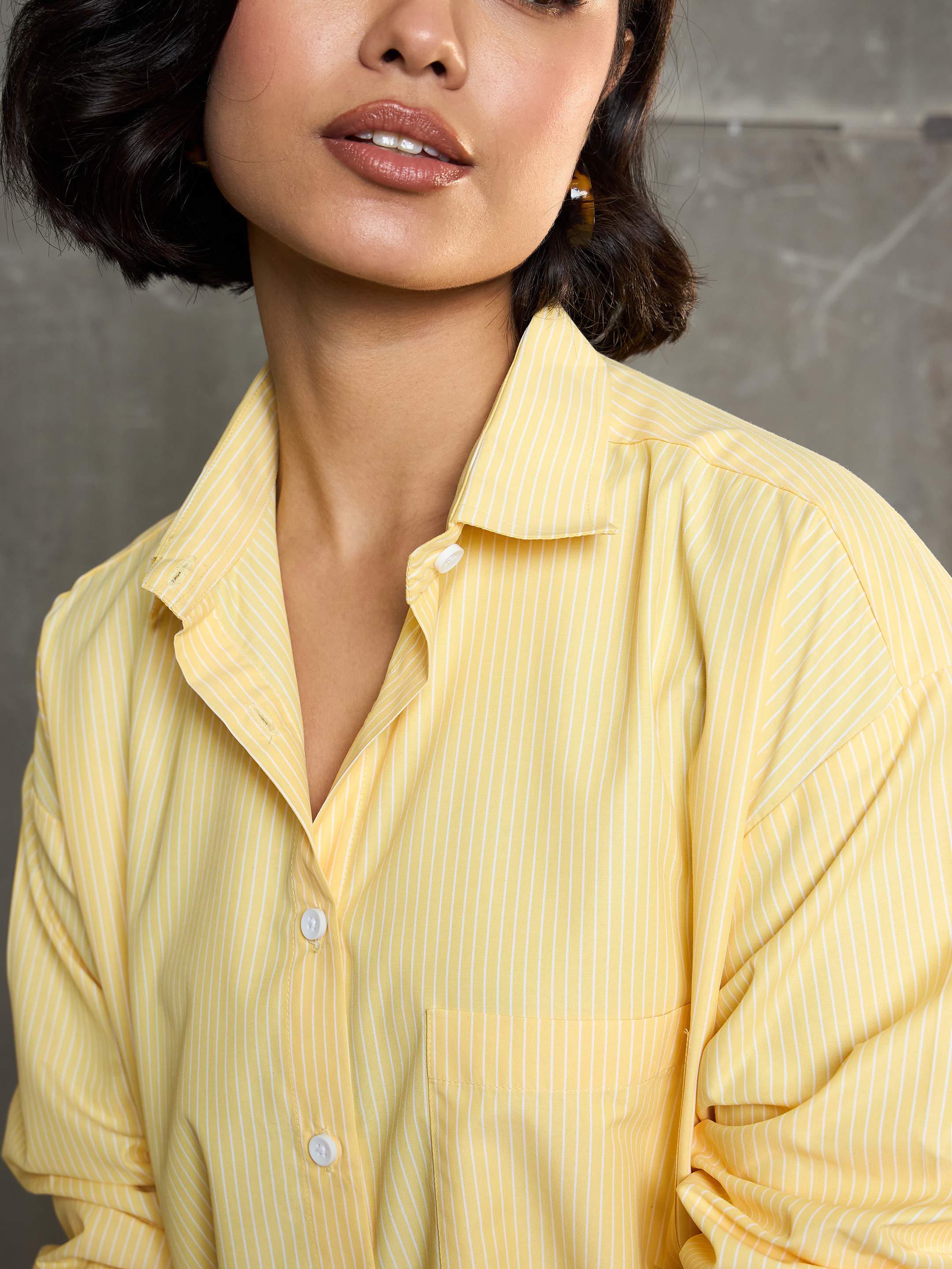 Women Yellow & White Striped Oversized Shirt