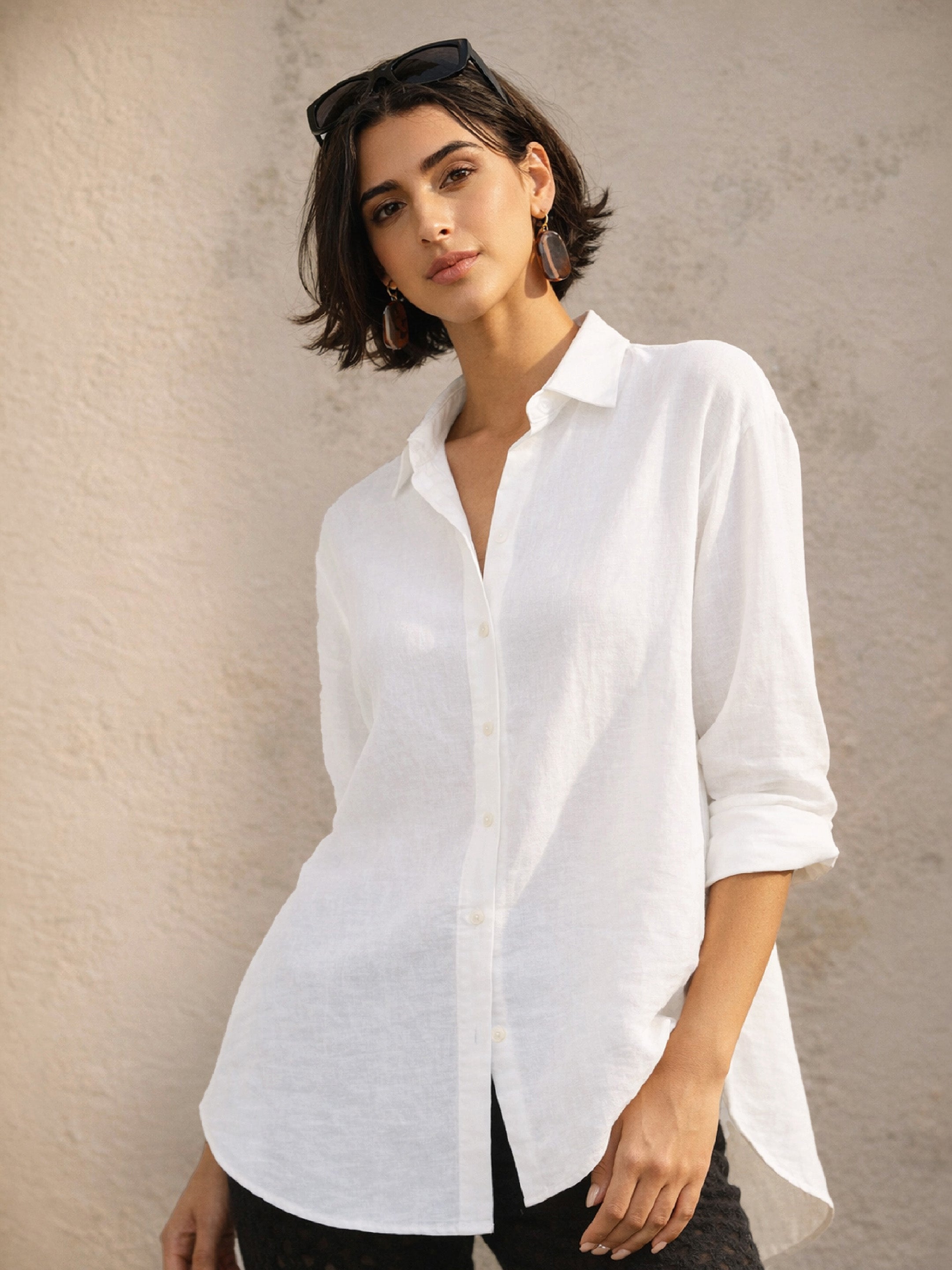 Women White Linen High-Low Oversize Shirt