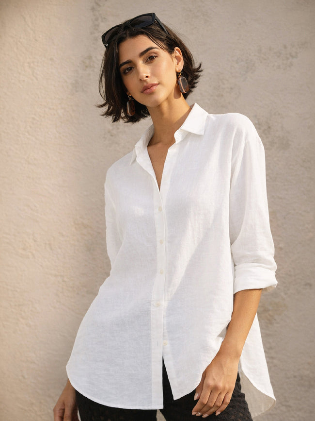 Women White Linen High-Low Oversize Shirt