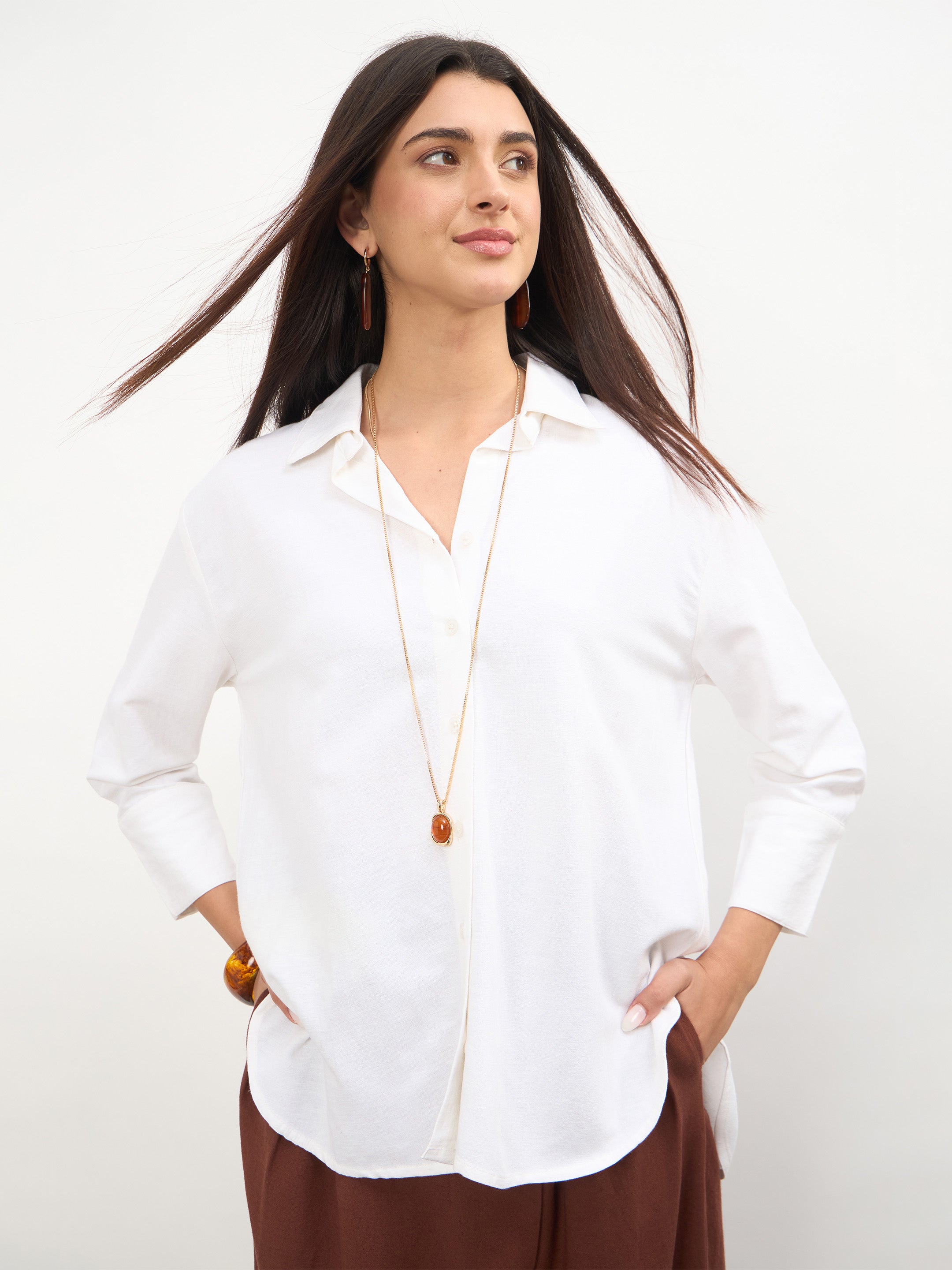Women White Linen High-Low Oversize Shirt