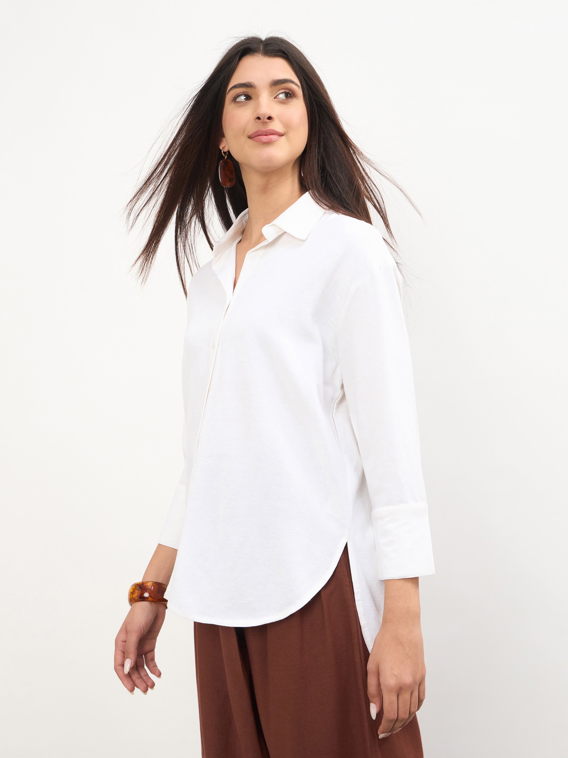 Women White Linen High-Low Oversize Shirt