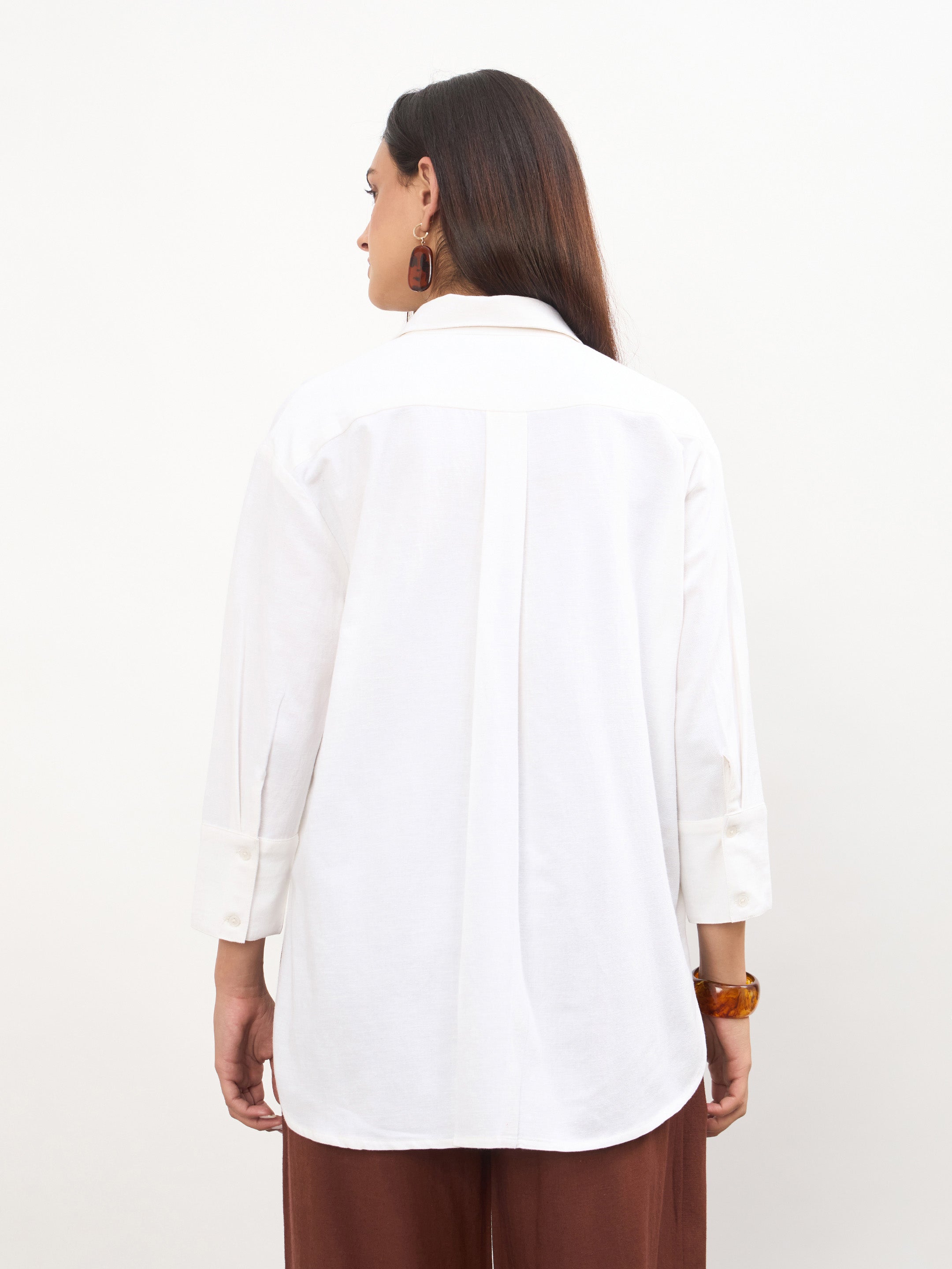 Women White Linen High-Low Oversize Shirt