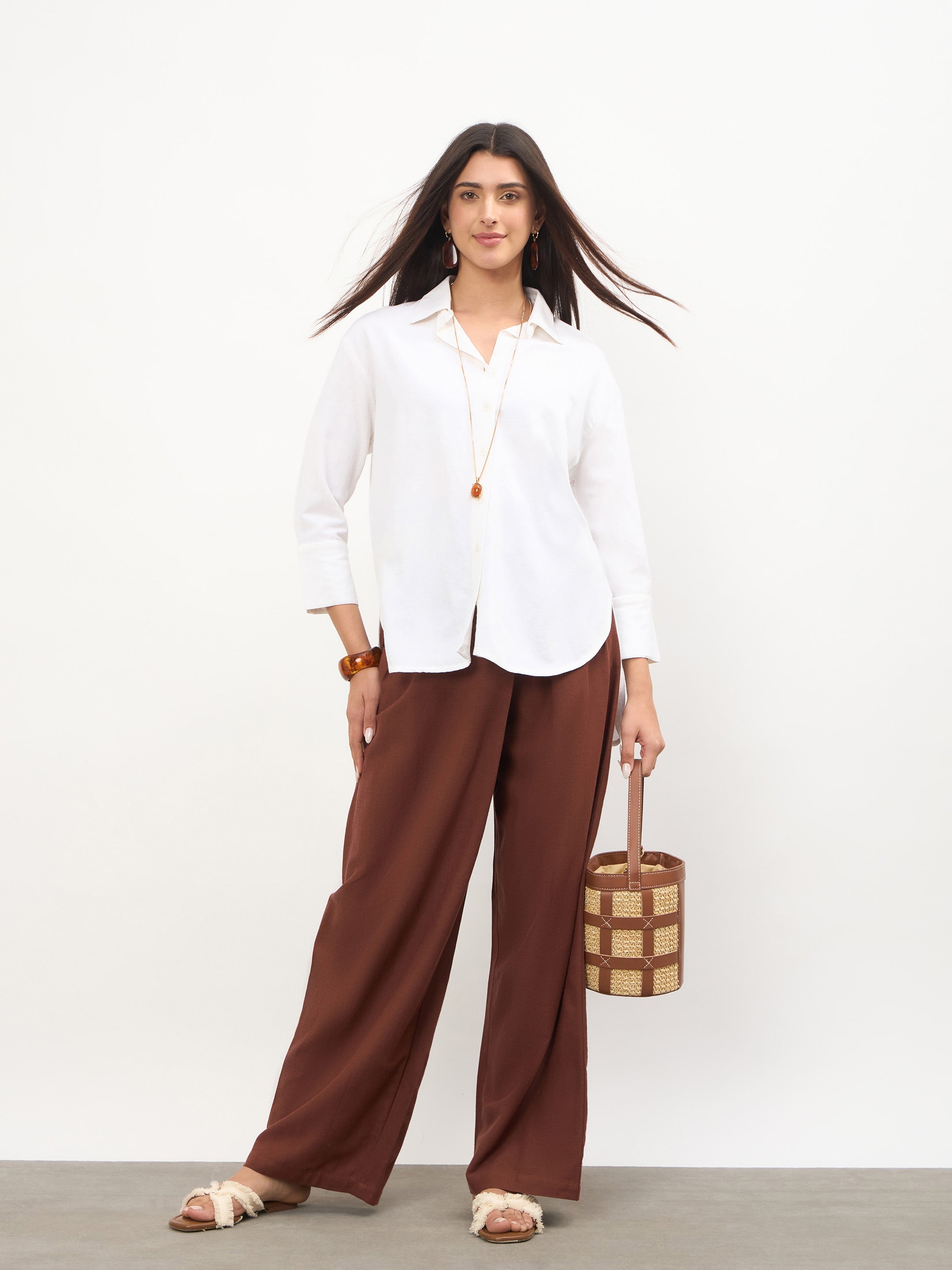 Women White Linen High-Low Oversize Shirt