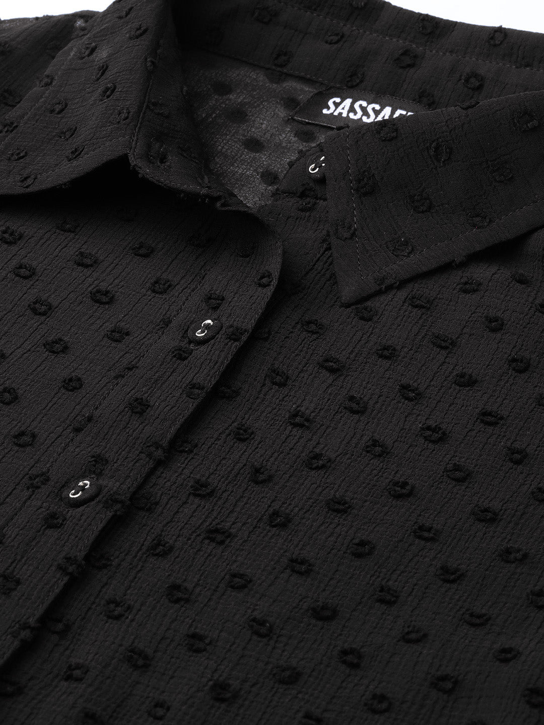 Women Black Dobby Sheer Boxy Shirt