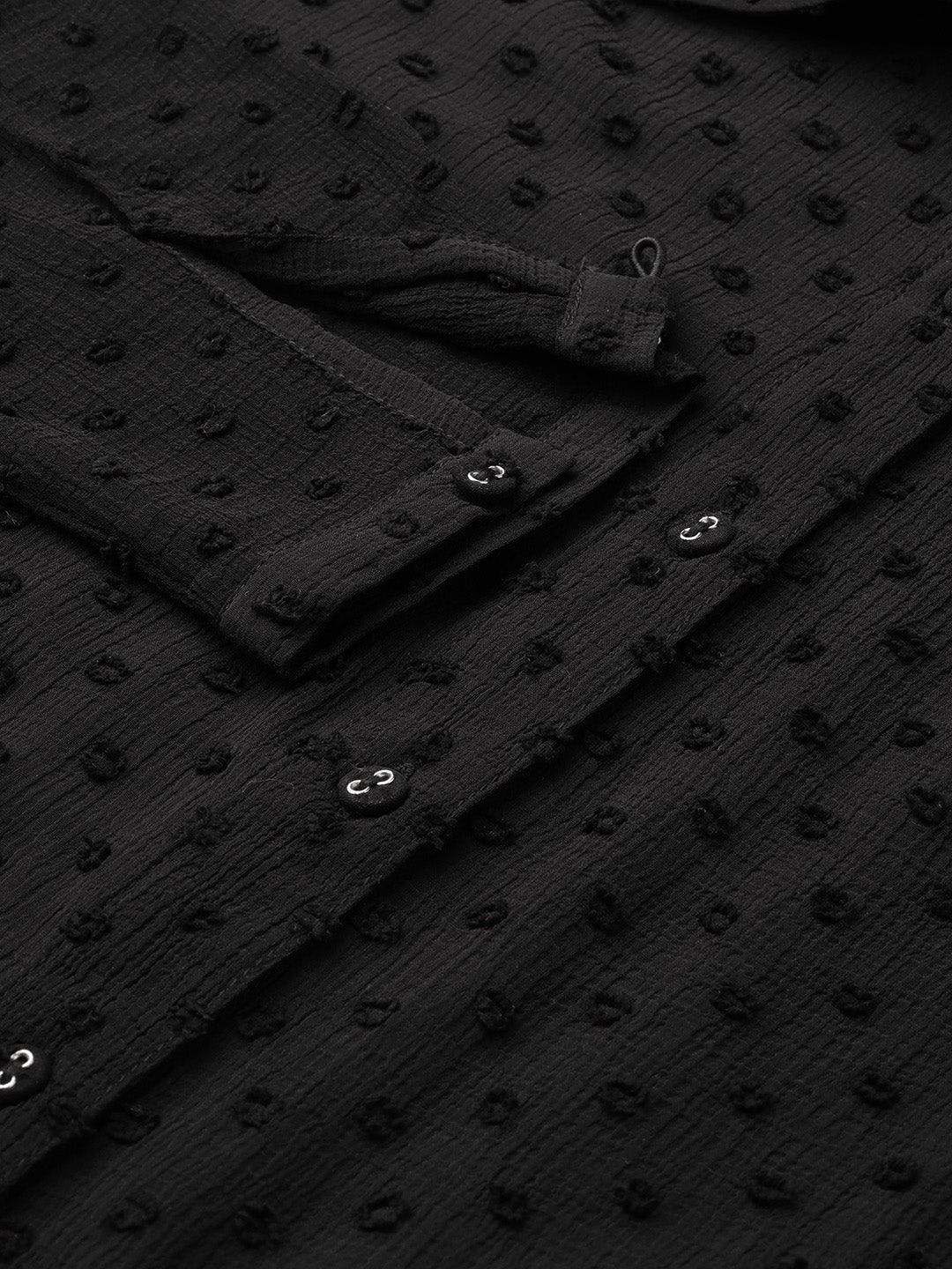 Women Black Dobby Sheer Boxy Shirt