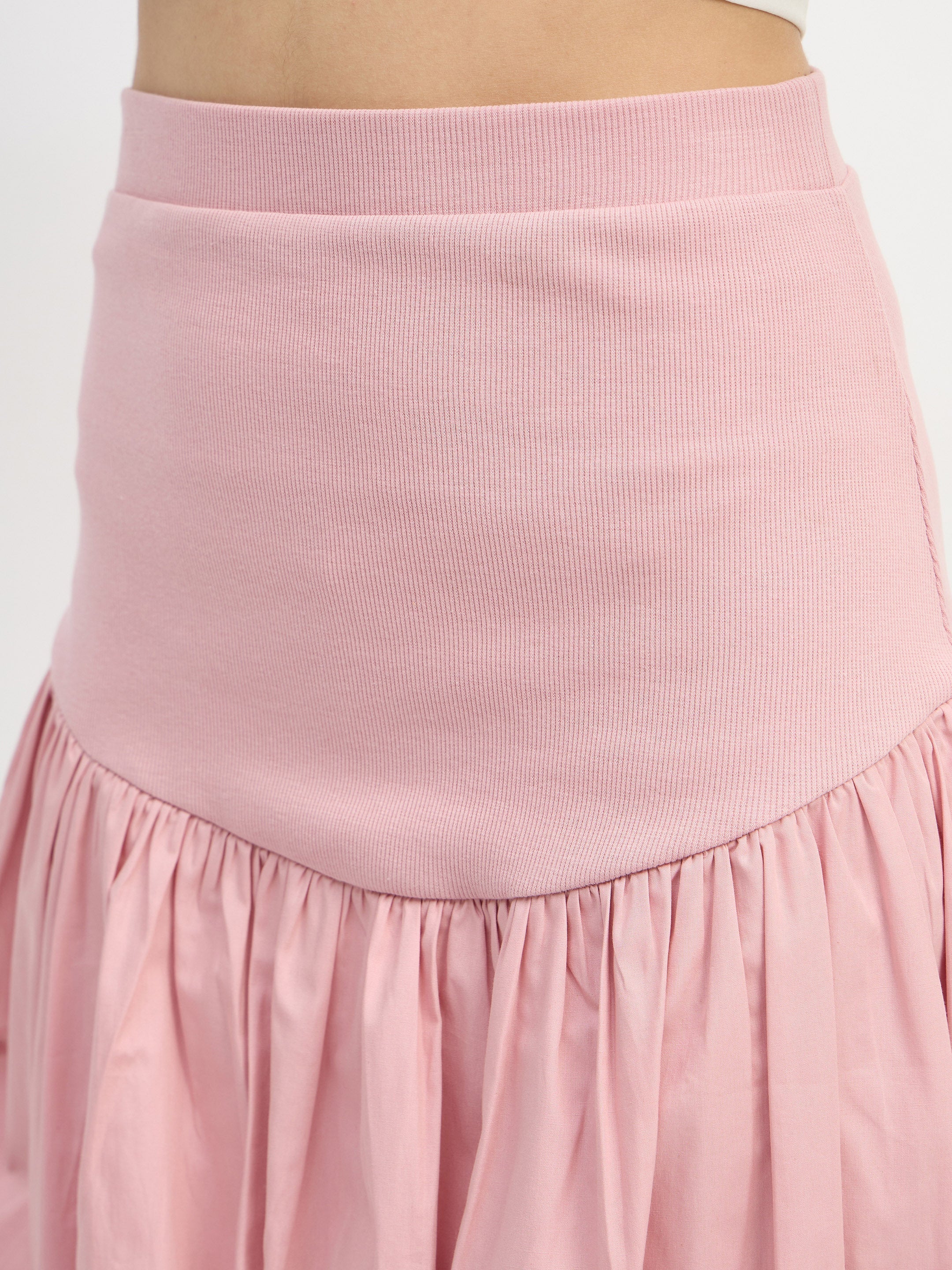 Women Pink Rib Balloon Hem Mini Skirt