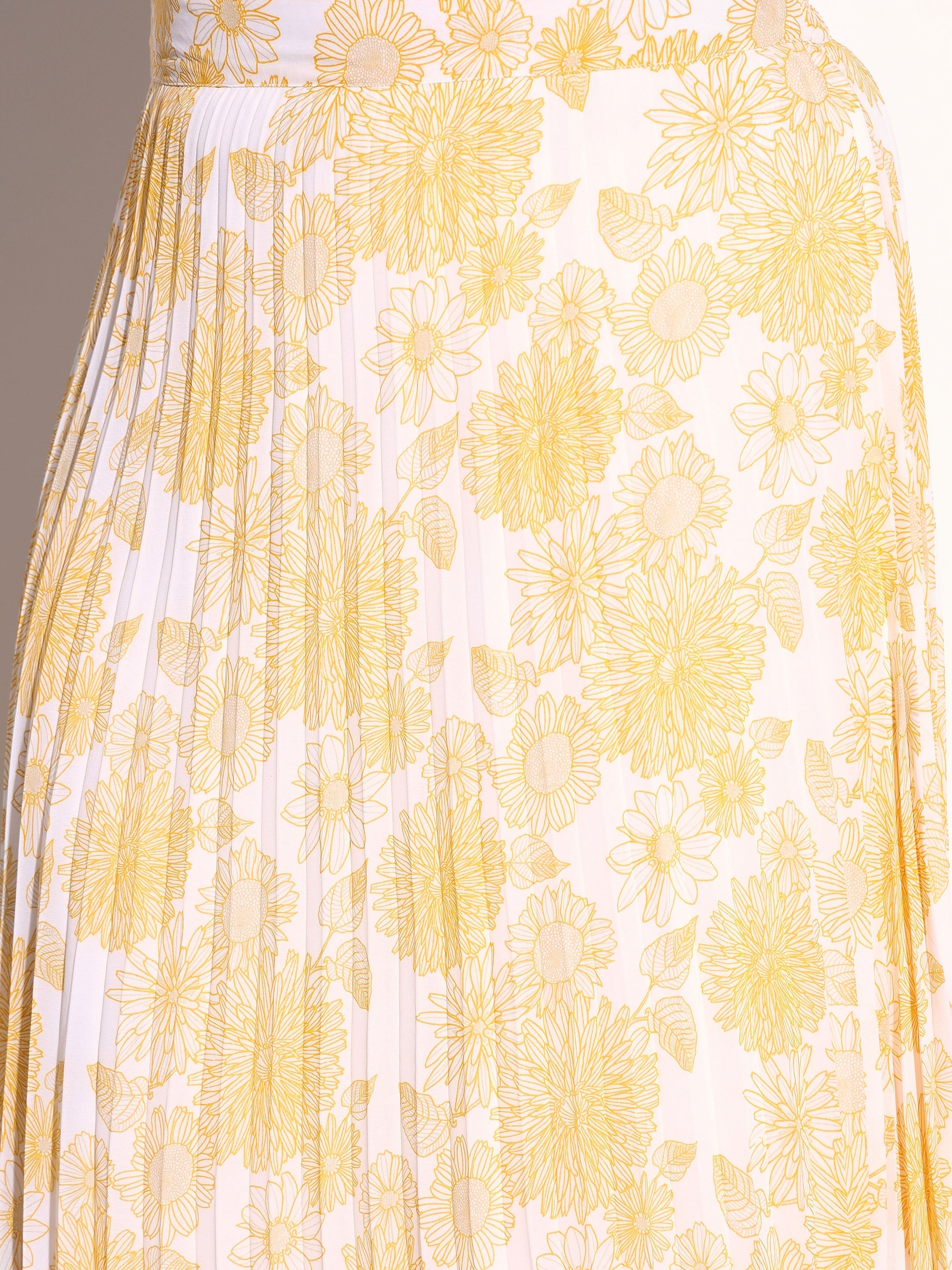 Women Yellow Floral Accordion Pleated Skirt