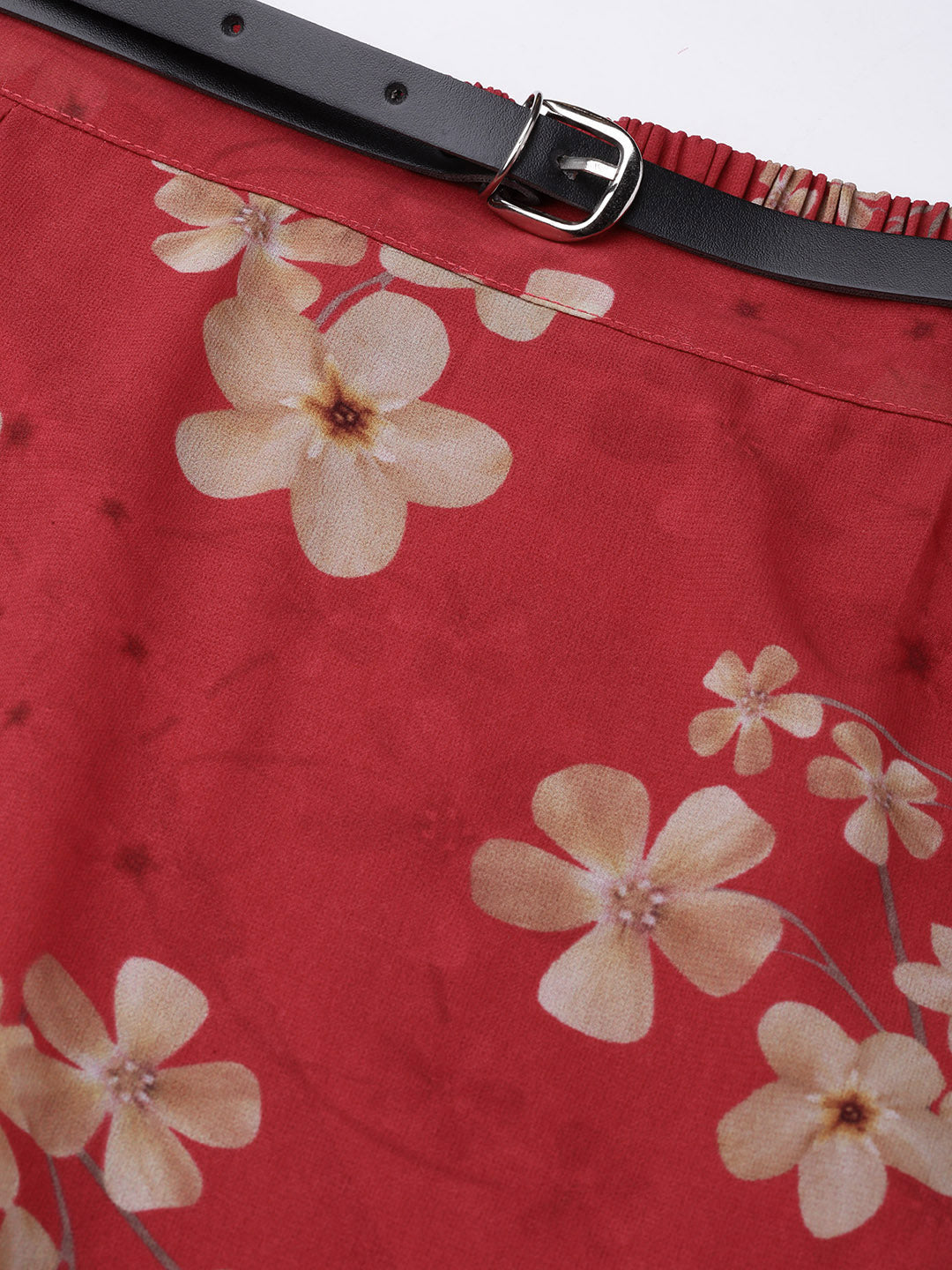 Women Red Floral Flared Skirt
