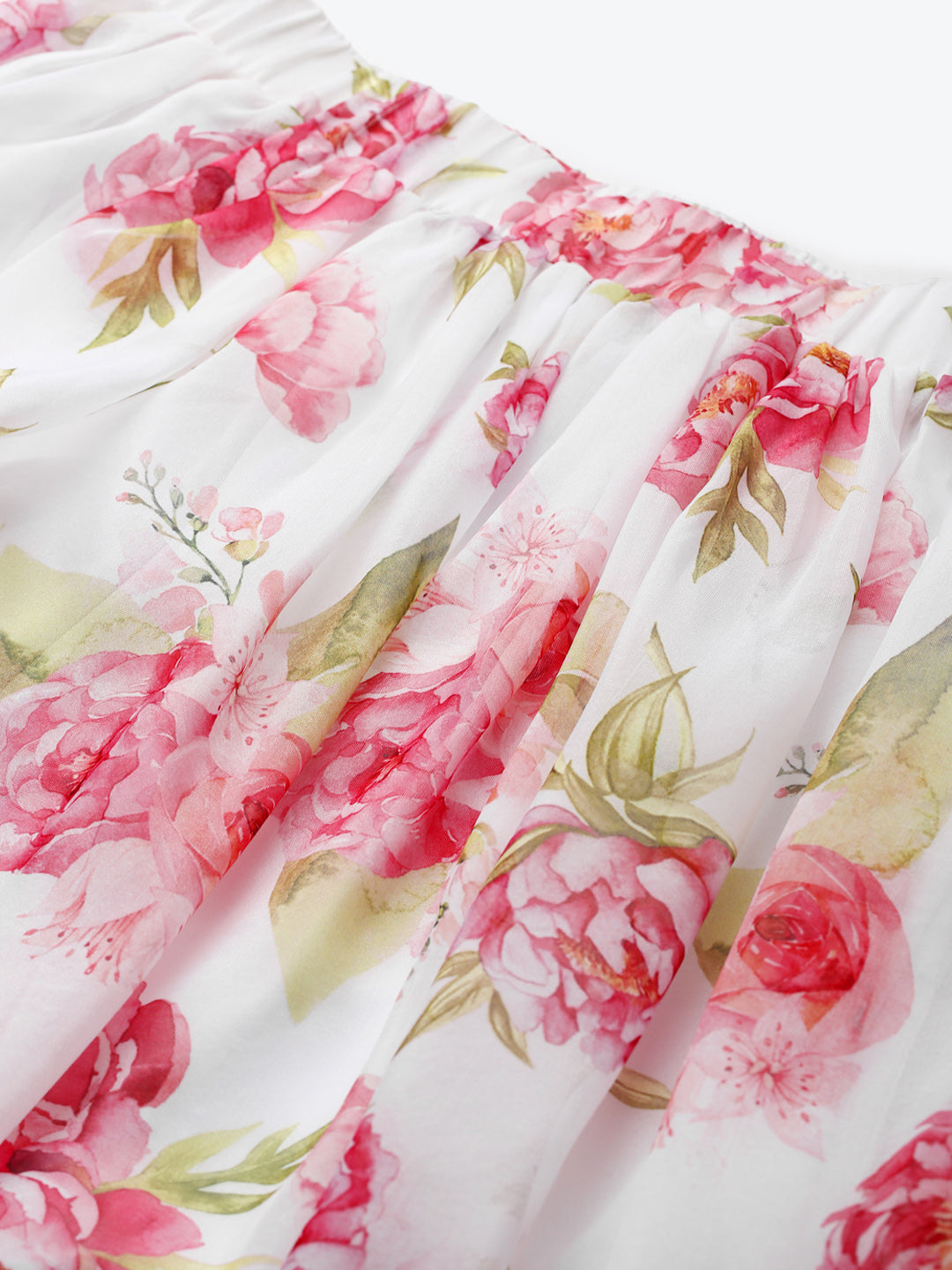 Women White Floral Gathered Skirt