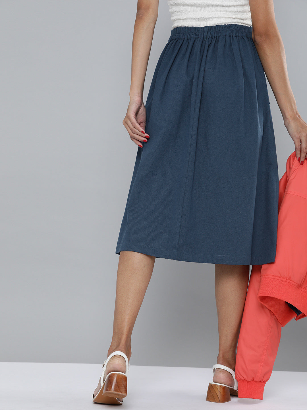 Women Navy Front Slit A-Line Skirt