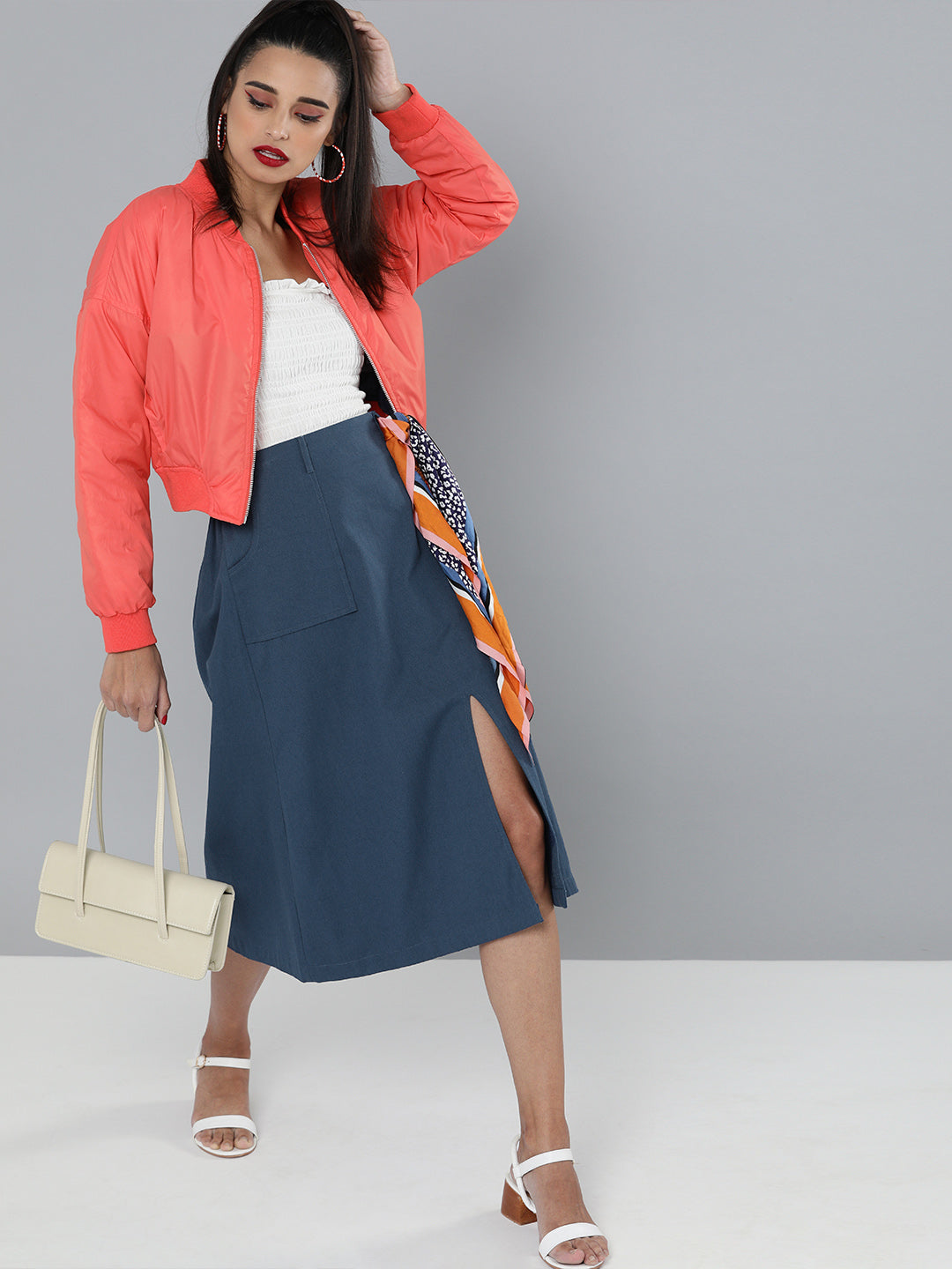 Women Navy Front Slit A-Line Skirt